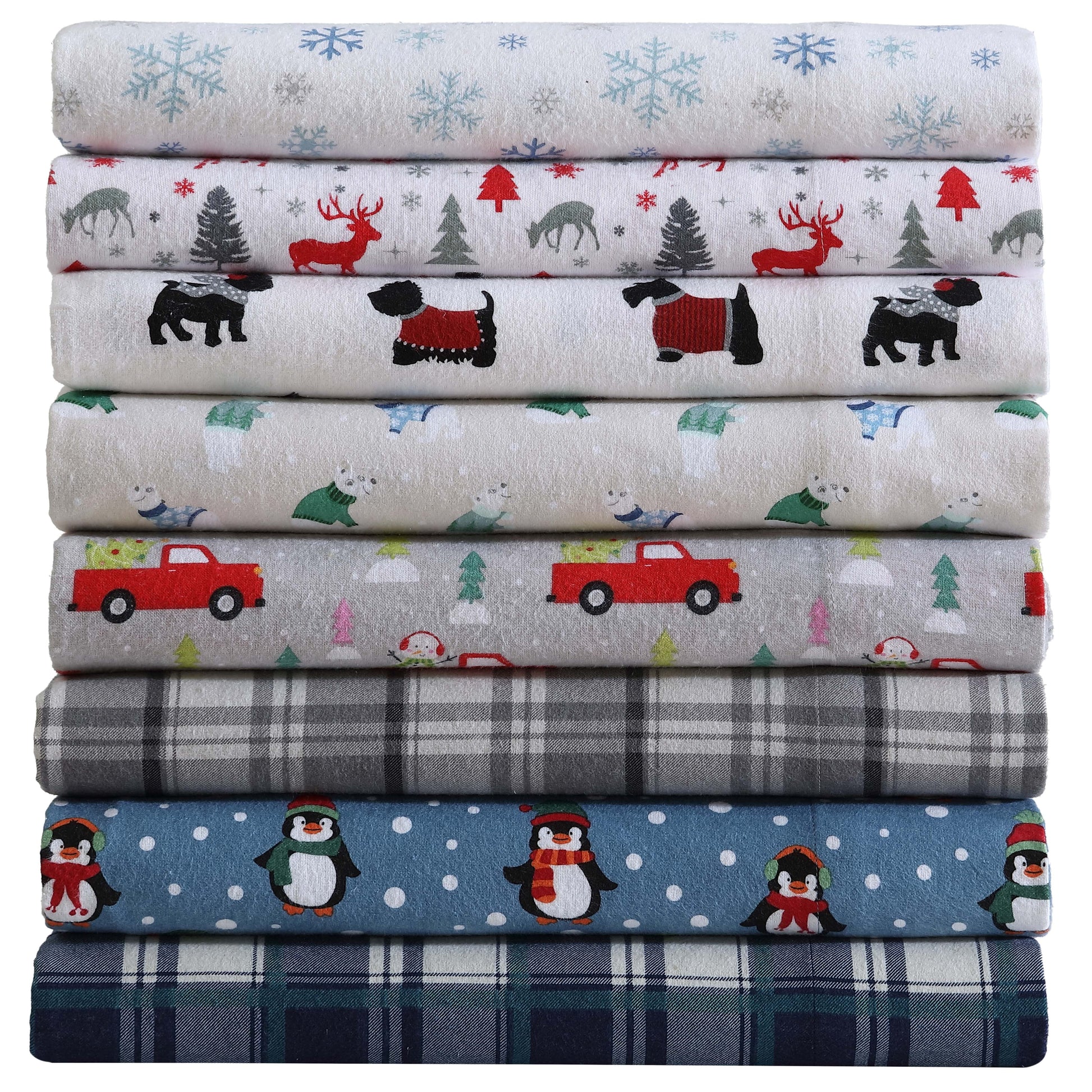 Cooling Sateen Winter Nights Cotton Flannel Sheet Set, King, Holiday Bears - Premium Ultra-Soft Pillowcase Pair for Sleeping Detail