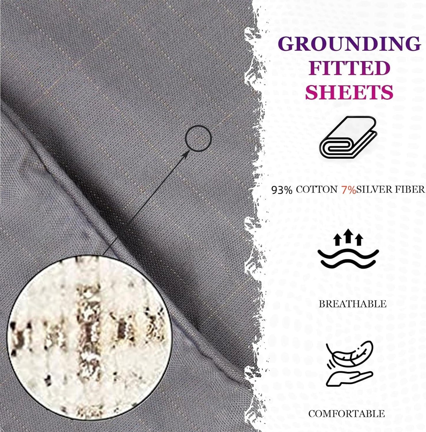 Premium Egyptian Cotton Grounding Fitted Sheet Kit Queen Size, Deep Pocket Fitted Sheet, Organic Cotton 7% Silver Fiber, Conductive Bed Cover... - Premium Ultra-Soft Pillowcase Pair for Sleeping Detail