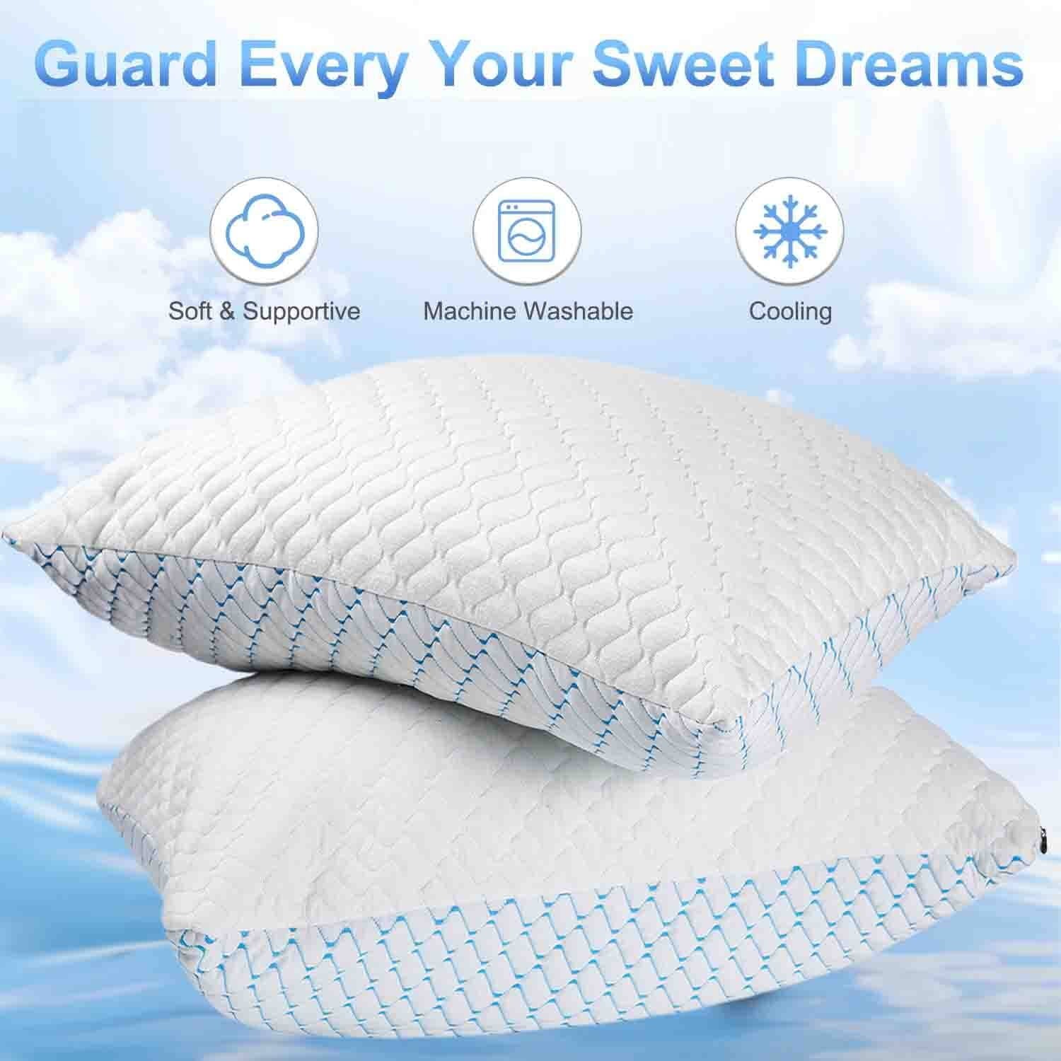 Decorative Plump Pillows for Sleeping (2-Pack), Luxury Hotel Pillows Queen Size Set of 2,Bed Pillows for Side and Back Sleeper (Queen) - Hotel Quality Plush Sleeping Pillows Detail