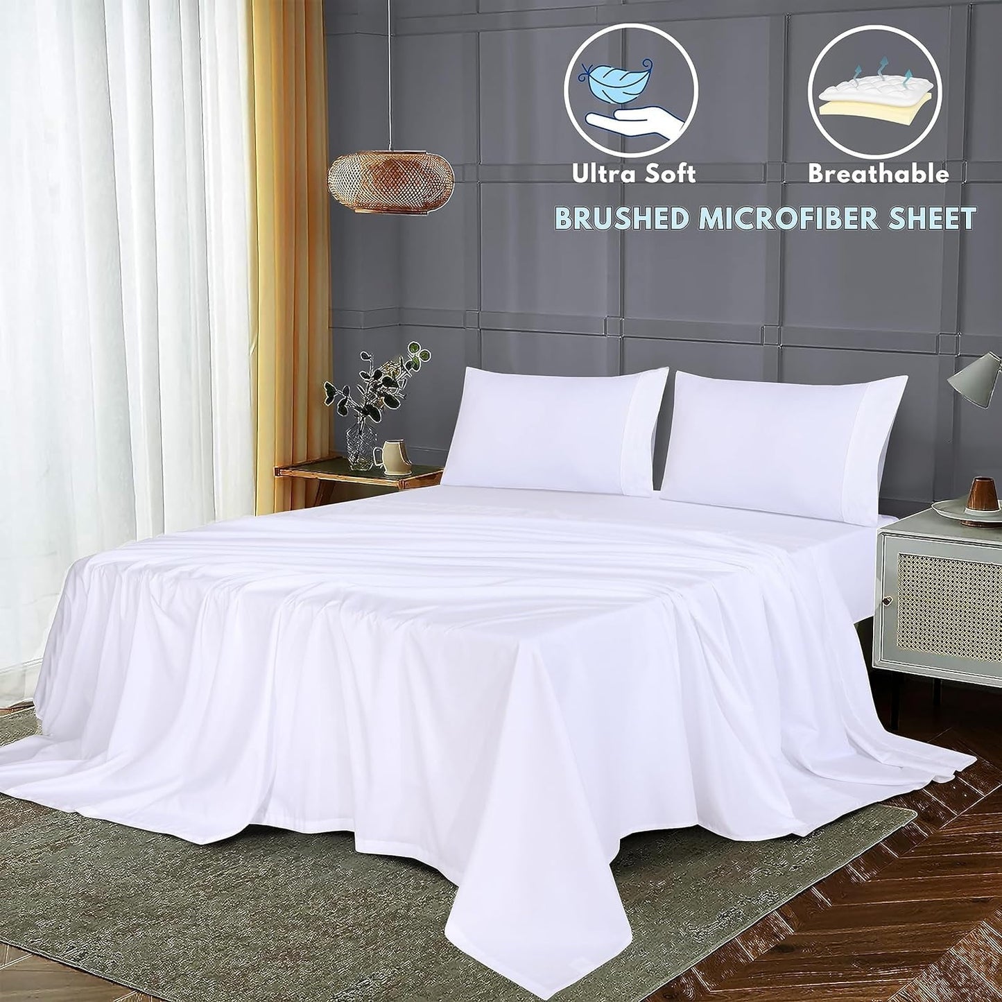 Premium Egyptian Cotton Set - Luxurious Silky Soft Microfiber Bedding - Cozy & Comfy - 15 inch Deep Pocket (Fits up to 17") Hotel Bed - 4 Pcs... - Luxury Bed Sheet Set with Deep Pockets Detail