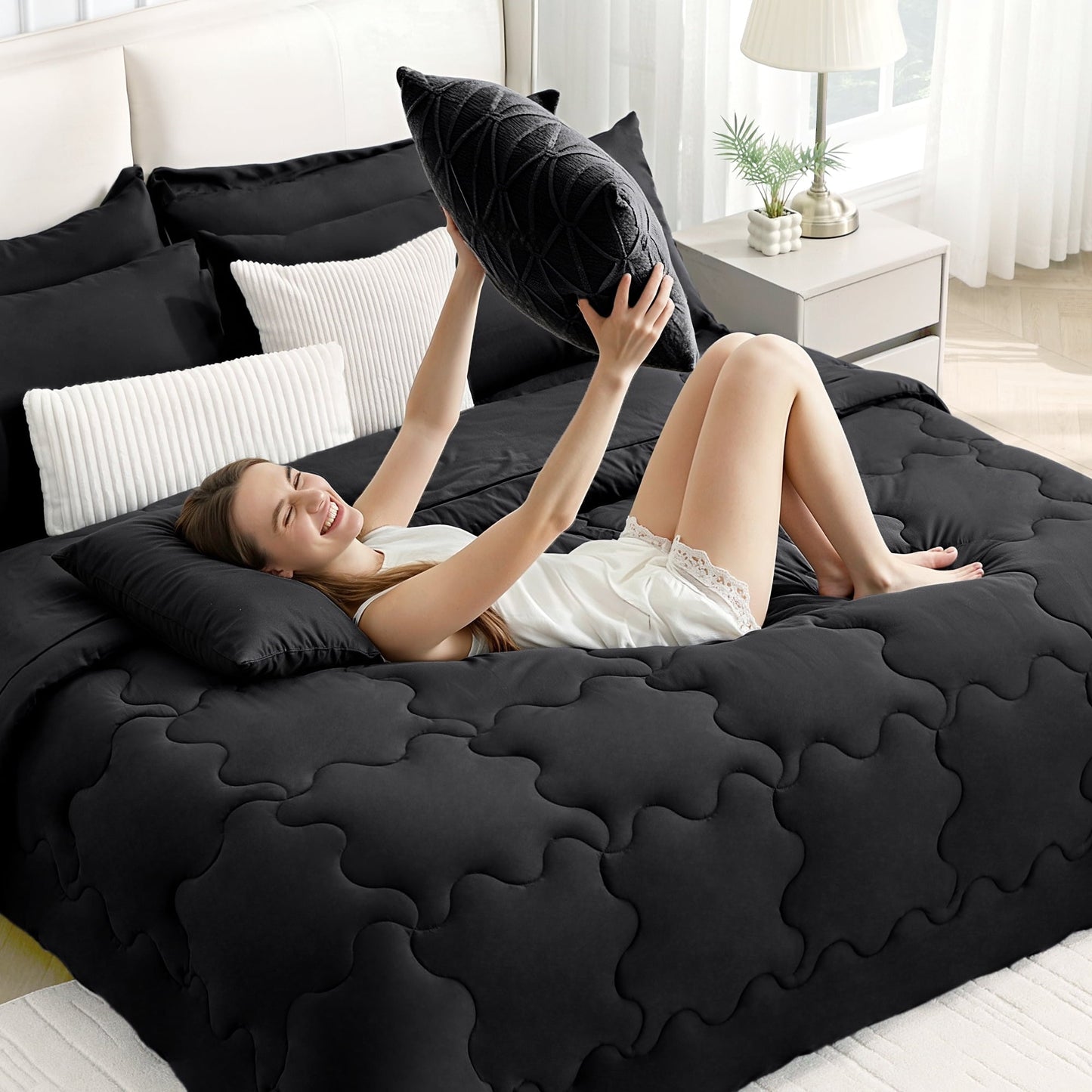 All-Season 7 Pieces Comforter Set Full，Bed in A bag，All Seasons Bedding sets with Comforter,Fitted Sheet,Flat Sheet,Pillowcases ... - Hypoallergenic Ultra-Fluffy Quilt for Winter Detail