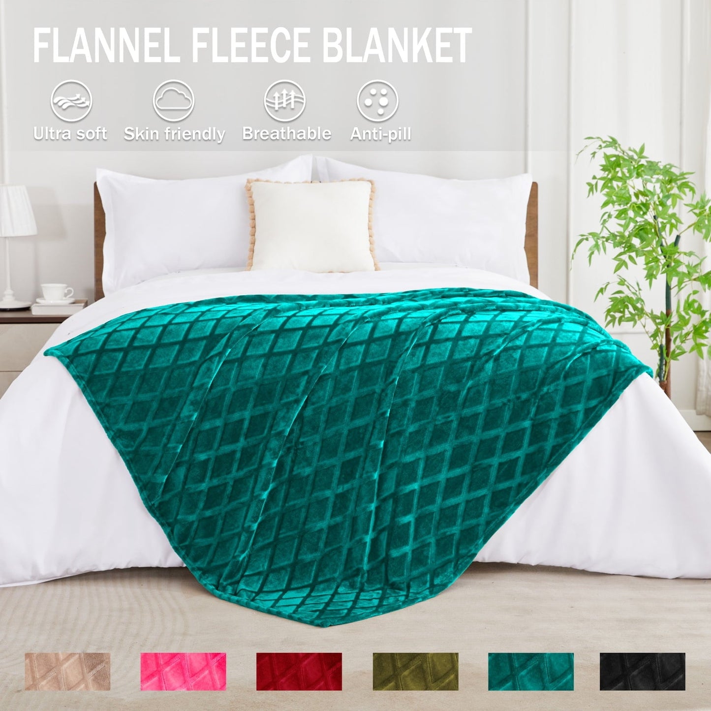 Lightweight Warm Large Soft Throw Blanket for Couch, 50x70 Inches Diamond Geometry Pattern Velvet Fleece Blanket, Cozy, Warm and Light... - Luxury Knitted Decorative Throw Blanket with Fringes Detail