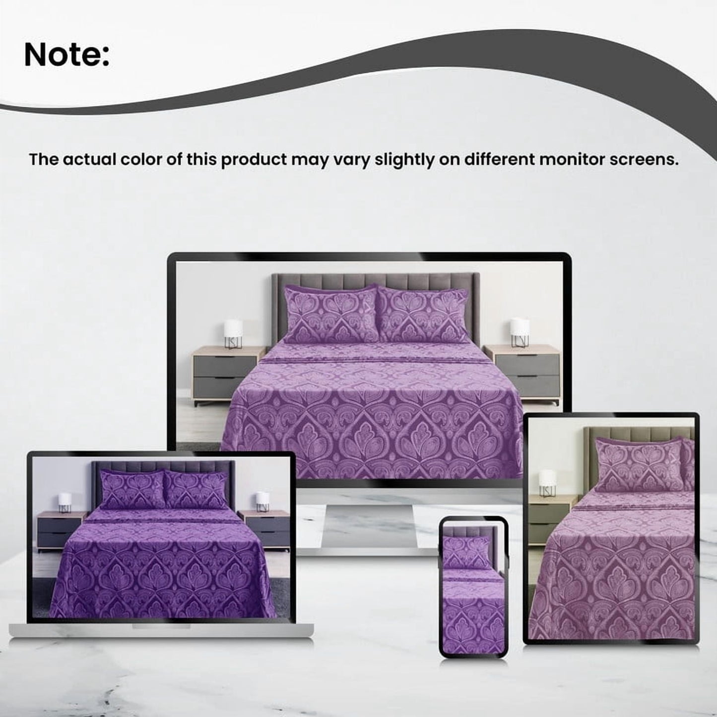 Premium Egyptian Cotton Paisley Printed Queen Bed Sheets Set, Microfiber 6 Piece Bedding Set - Purple - Premium Ultra-Soft Pillowcase Pair for Sleeping Detail