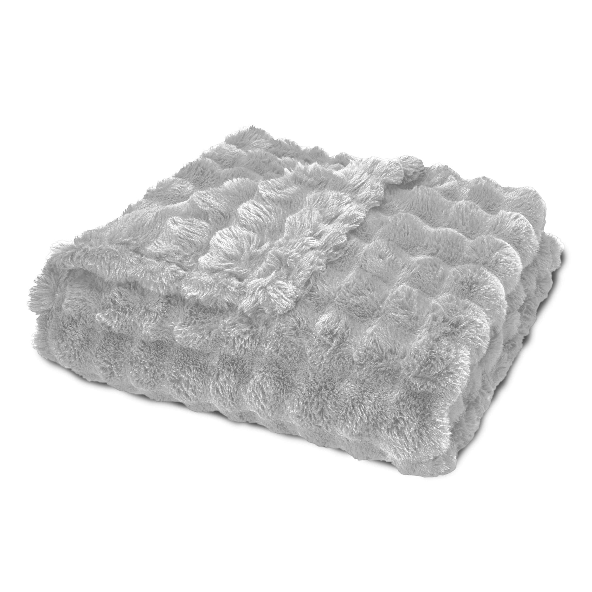 Reversible Sherpa Serenade Gray Textured Faux Fur Throw Blanket, 50 x 70 - Luxury Knitted Decorative Throw Blanket with Fringes Detail