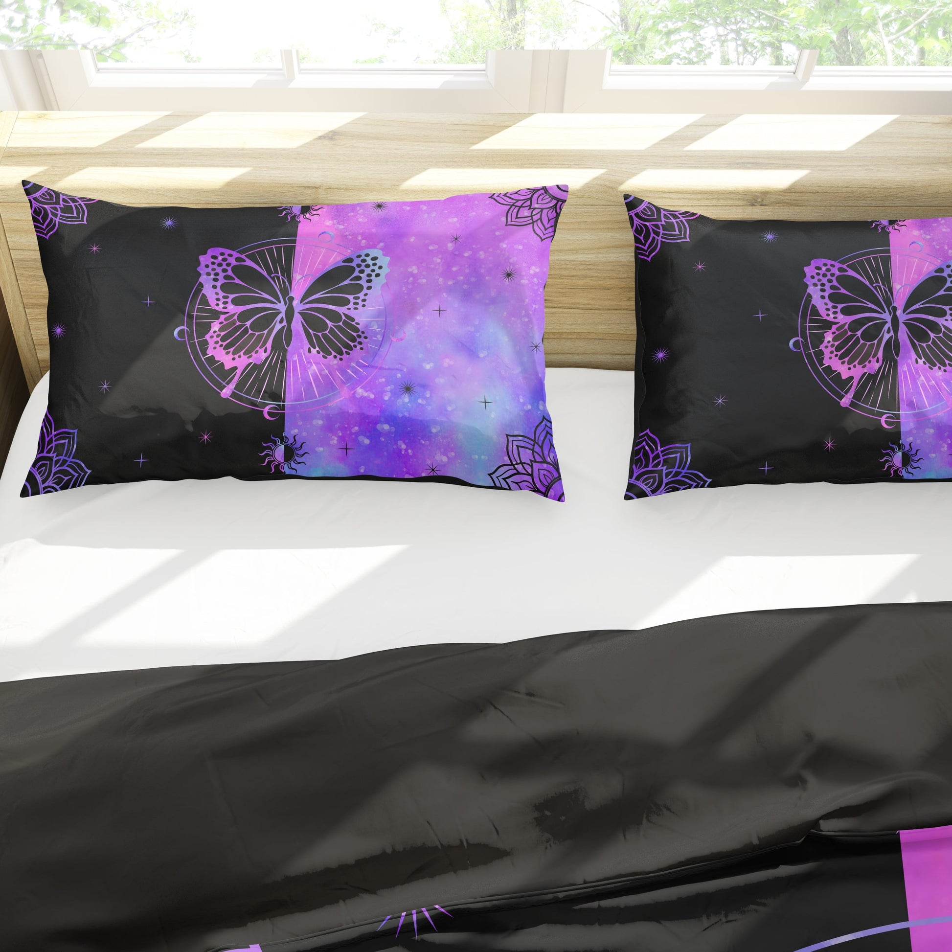 Fluffy Down Alternative Butterfly Comforter Set Full Size for Girls Kids Teens Black Blue Purple Tie Dye Bedding Set 3 Pieces - Luxurious Quilted Duvet Cover Set Detail
