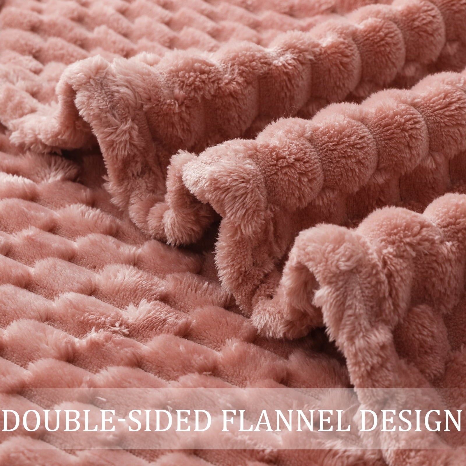 Reversible Sherpa Large Soft Fleece Throw Blanket, 50"x70" Stylish Jacquard Throw Blanket for Couch, Cozy, Warm, Lightweight Dusty Pink... - Super Soft Reversible Sherpa Flannel Blanket Detail