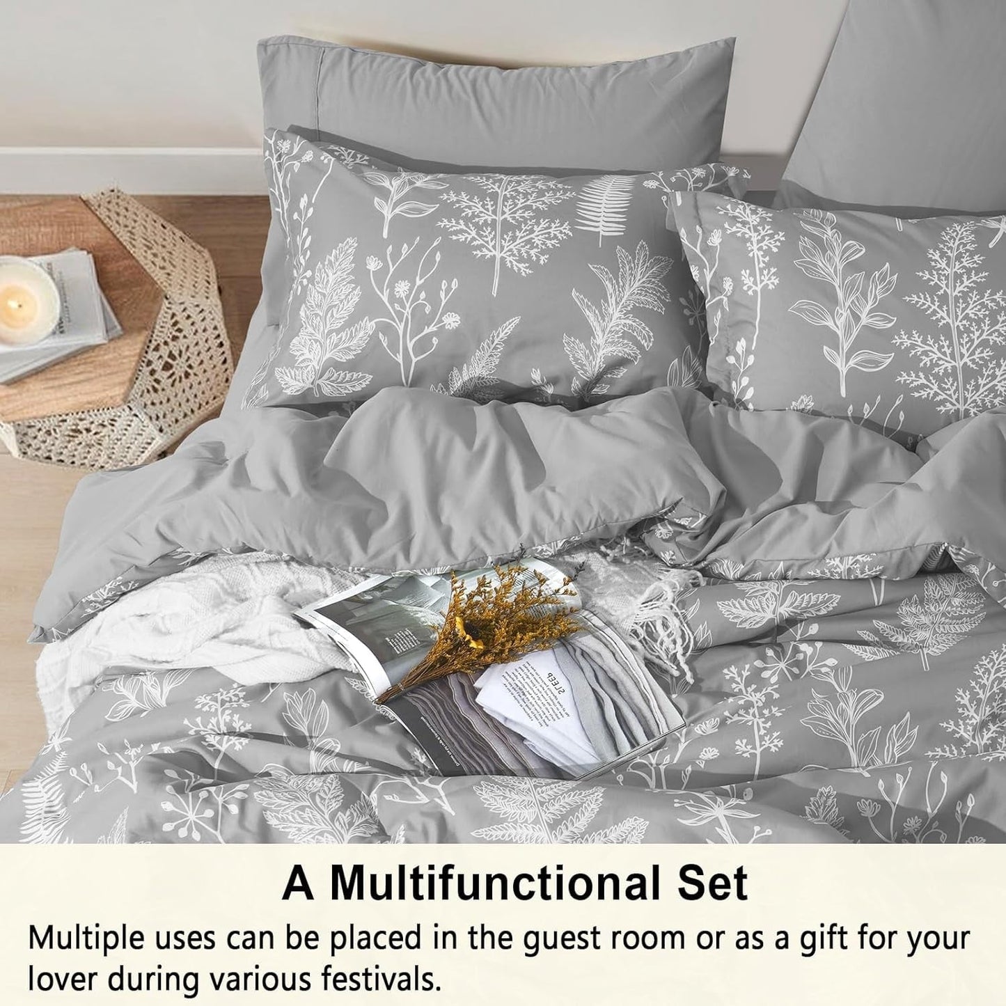 Heavyweight Warmth 7 Pieces Printed King Comforter Set, Lightweight Reversible Botanical Bedding Set Include Comforter, Pillow Shams, Fl... - All-Season Down Alternative Comforter Insert Detail