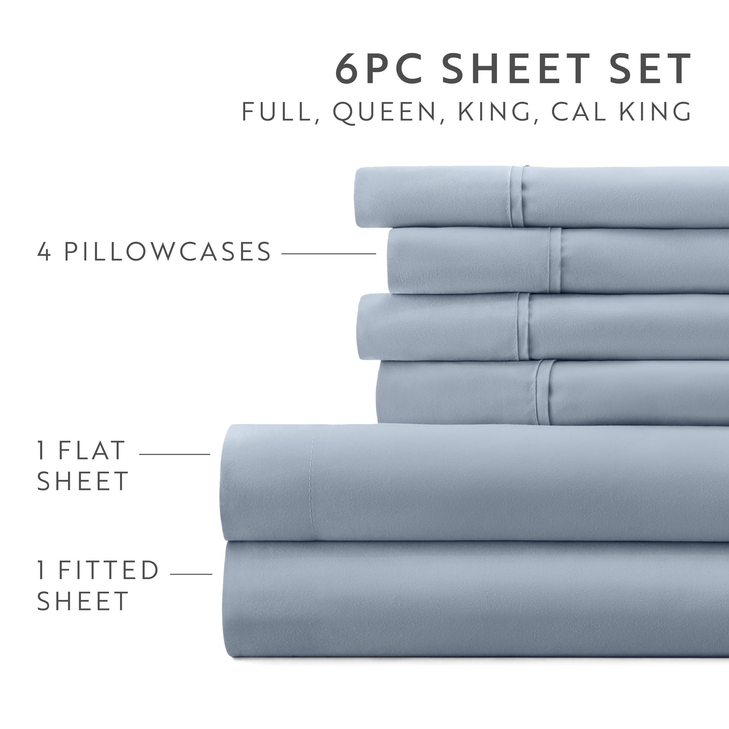 Ultra-Soft Queen, Light Blue Solid Microfiber 6 Piece Bed Sheet Set - Premium Ultra-Soft Pillowcase Pair for Sleeping Detail
