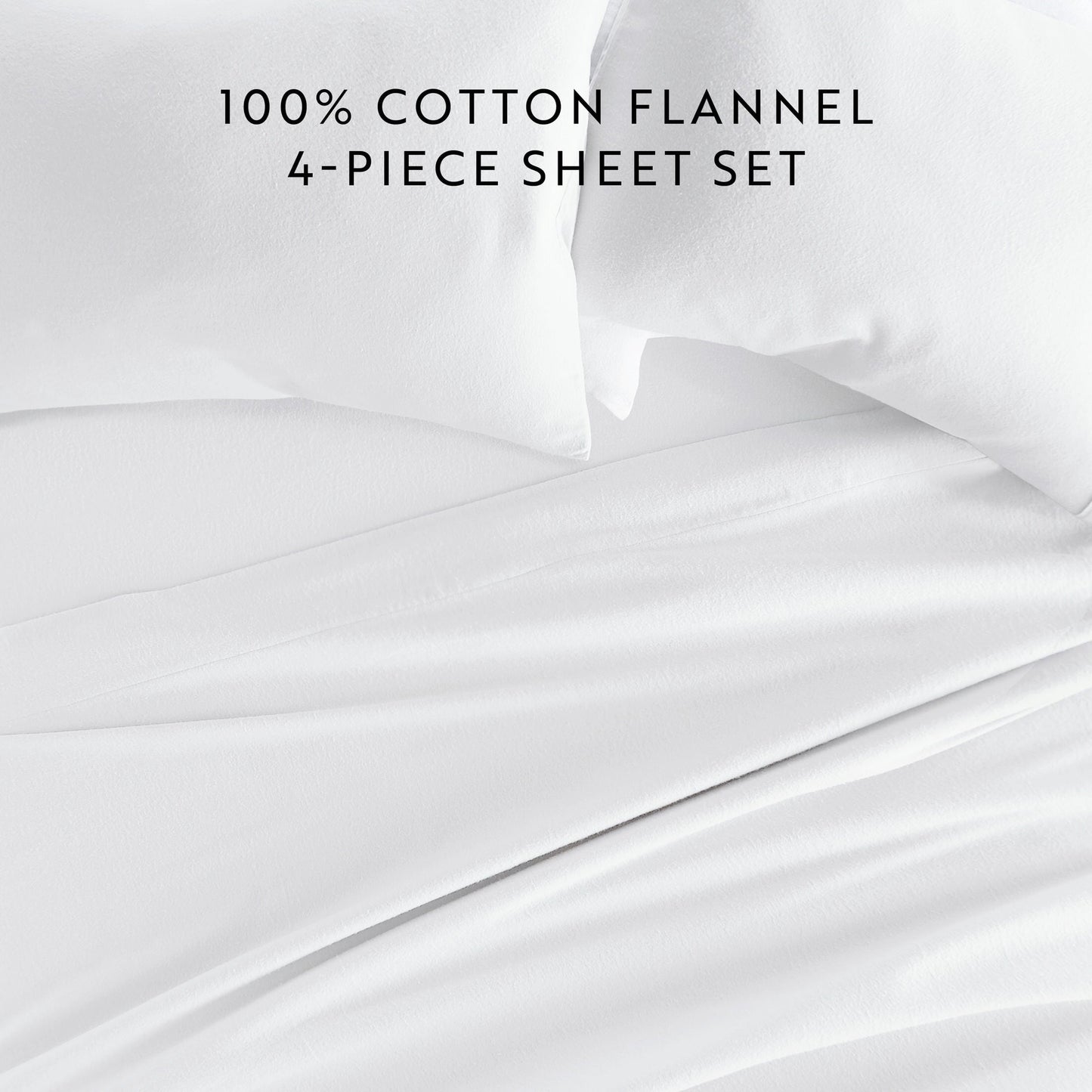 Ultra-Soft 100% Cotton Flannel Bed Sheets Set for Full Size Bedding in White - Luxury Bed Sheet Set with Deep Pockets Detail