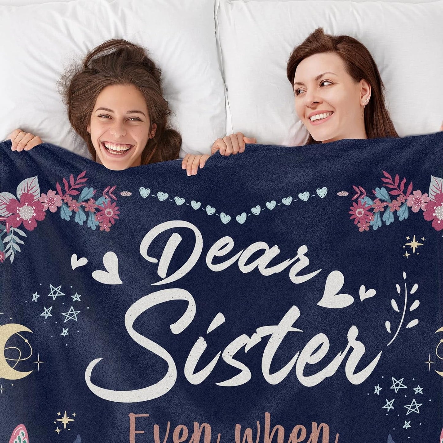 Reversible Sherpa Sister Gifts Blanket, Sisters Gifts on Mother's Day, Blanket Present for Sisters on Valentine's Day, Happy Birthday S... - Super Soft Reversible Sherpa Flannel Blanket Detail