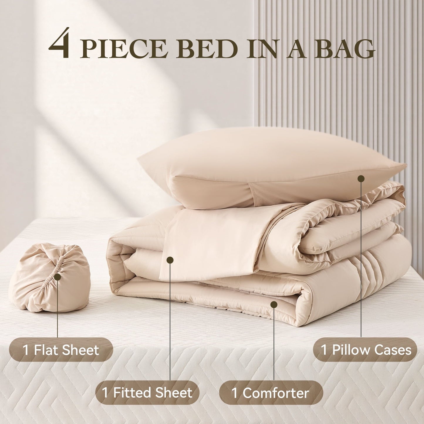Hypoallergenic Cloud Twin Comforter Set 4 Pieces,Comforter Set,Bed in a Bag, Bedding Set with Comforter,Fitted Sheet,Flat Sheet,Pillowcase... - All-Season Down Alternative Comforter Insert - Default Title