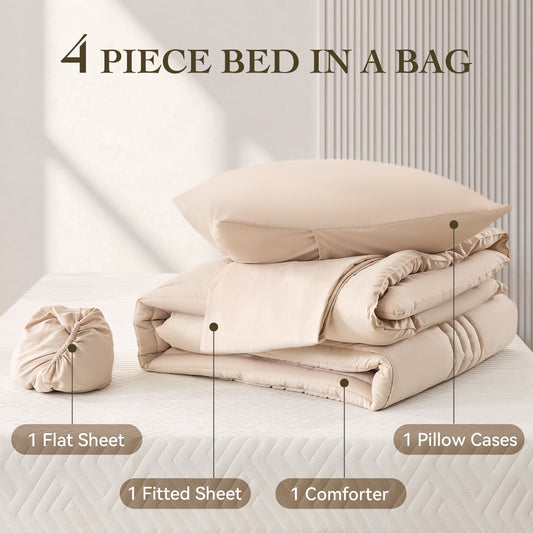 Hypoallergenic Cloud Twin Comforter Set 4 Pieces,Comforter Set,Bed in a Bag, Bedding Set with Comforter,Fitted Sheet,Flat Sheet,Pillowcase... - All-Season Down Alternative Comforter Insert - Default Title