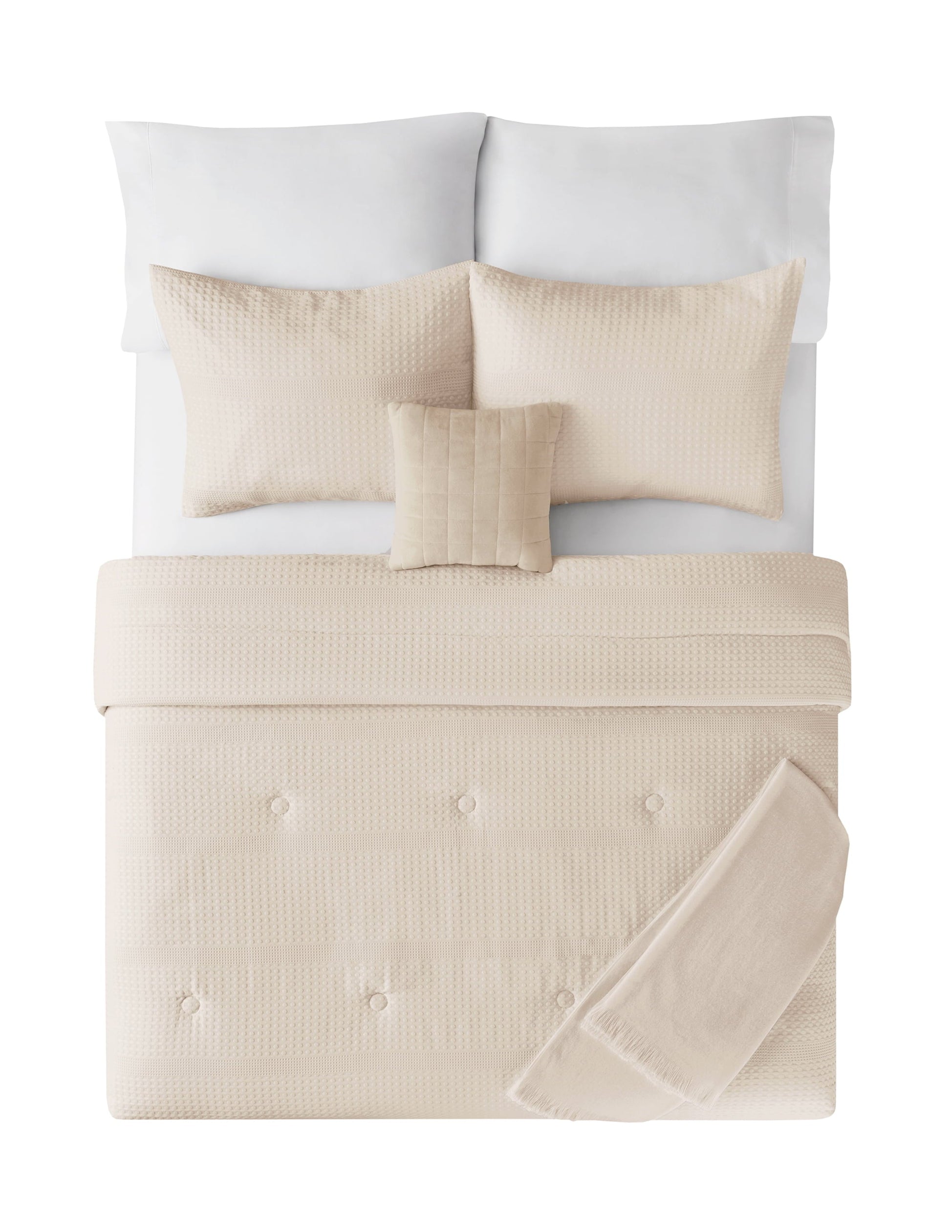 Hypoallergenic Cloud 5-Piece Papyrus Beige Waffle Comforter Set, Full/Queen - Cloud-Like Soft Lightweight Bed Comforter Detail