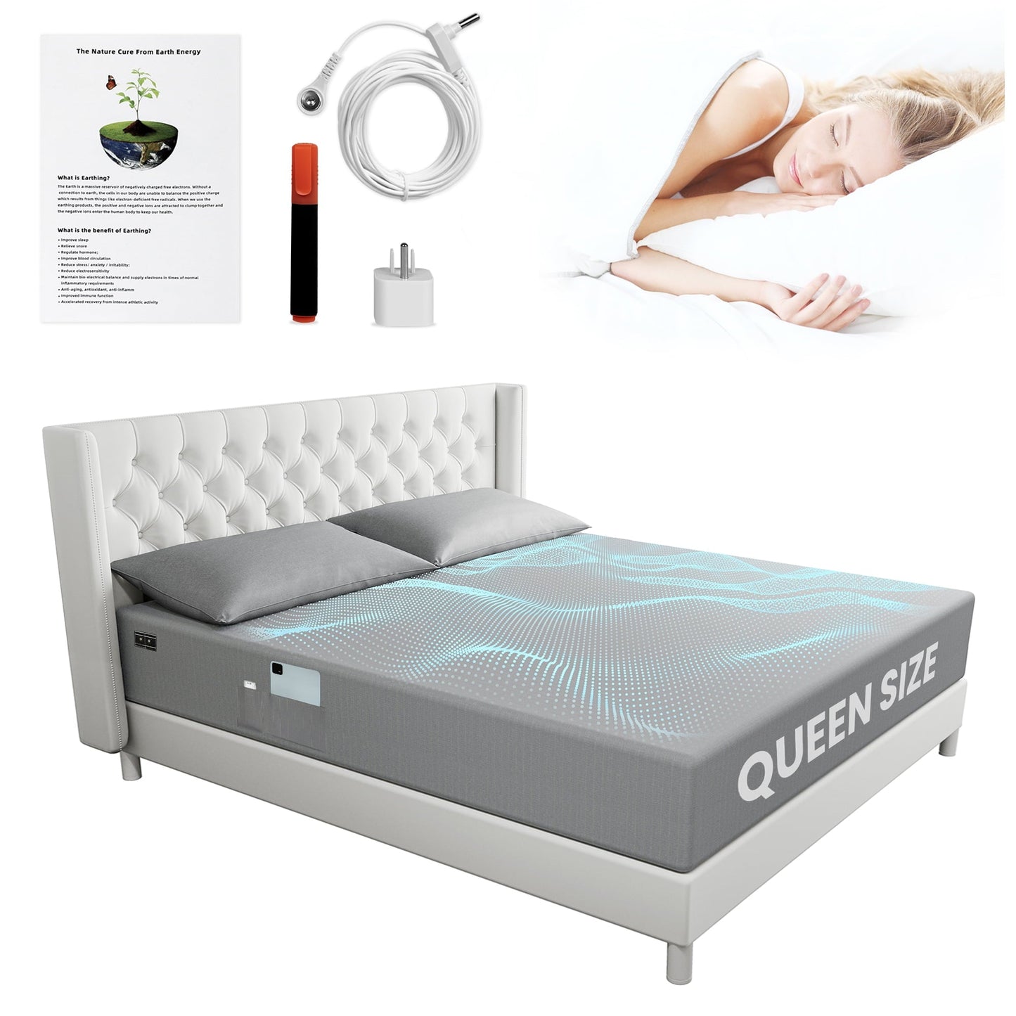 Ultra-Soft Grounding Sheets Queen Size 90% Organic Cotton + 10% Pure Silver Fitted Bed Sheet Gray Fiber Grounding Sheet Earth Ce... - Breathable Egyptian Cotton Flat & Fitted Sheets Detail