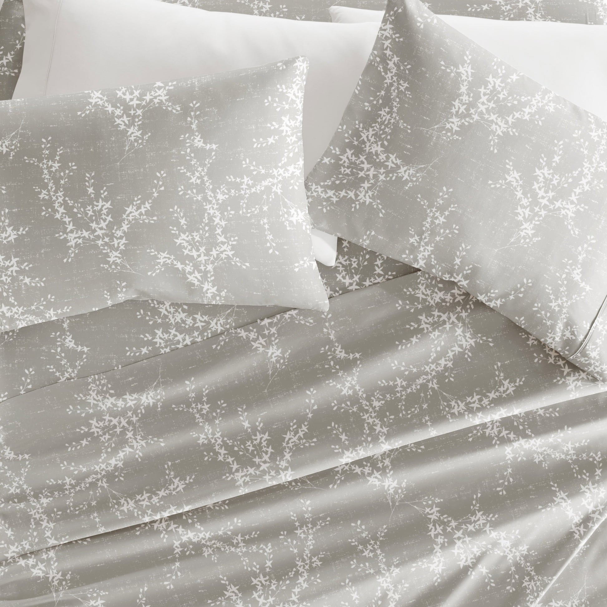 Premium Egyptian Cotton 3 Piece Pattern Microfiber Bed Sheets Set, Distressed Willow Light Gray, Twin - Breathable Egyptian Cotton Flat & Fitted Sheets Detail