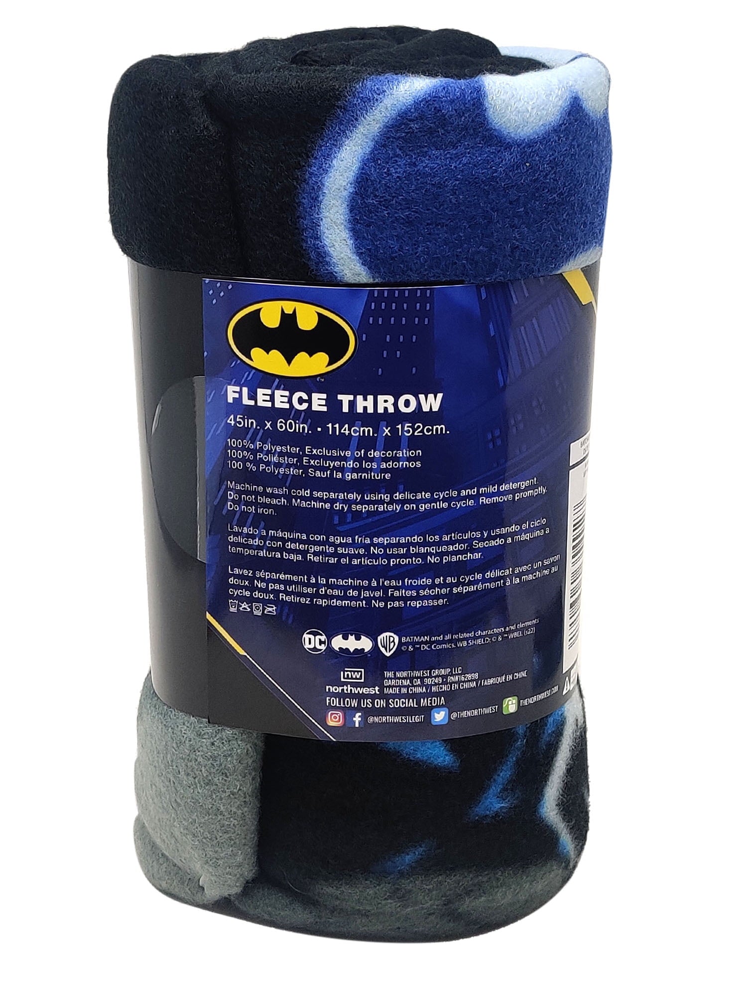 Reversible Sherpa Throw Blanket 45" x 60" Dark Knight Superhero - Luxury Knitted Decorative Throw Blanket with Fringes Detail