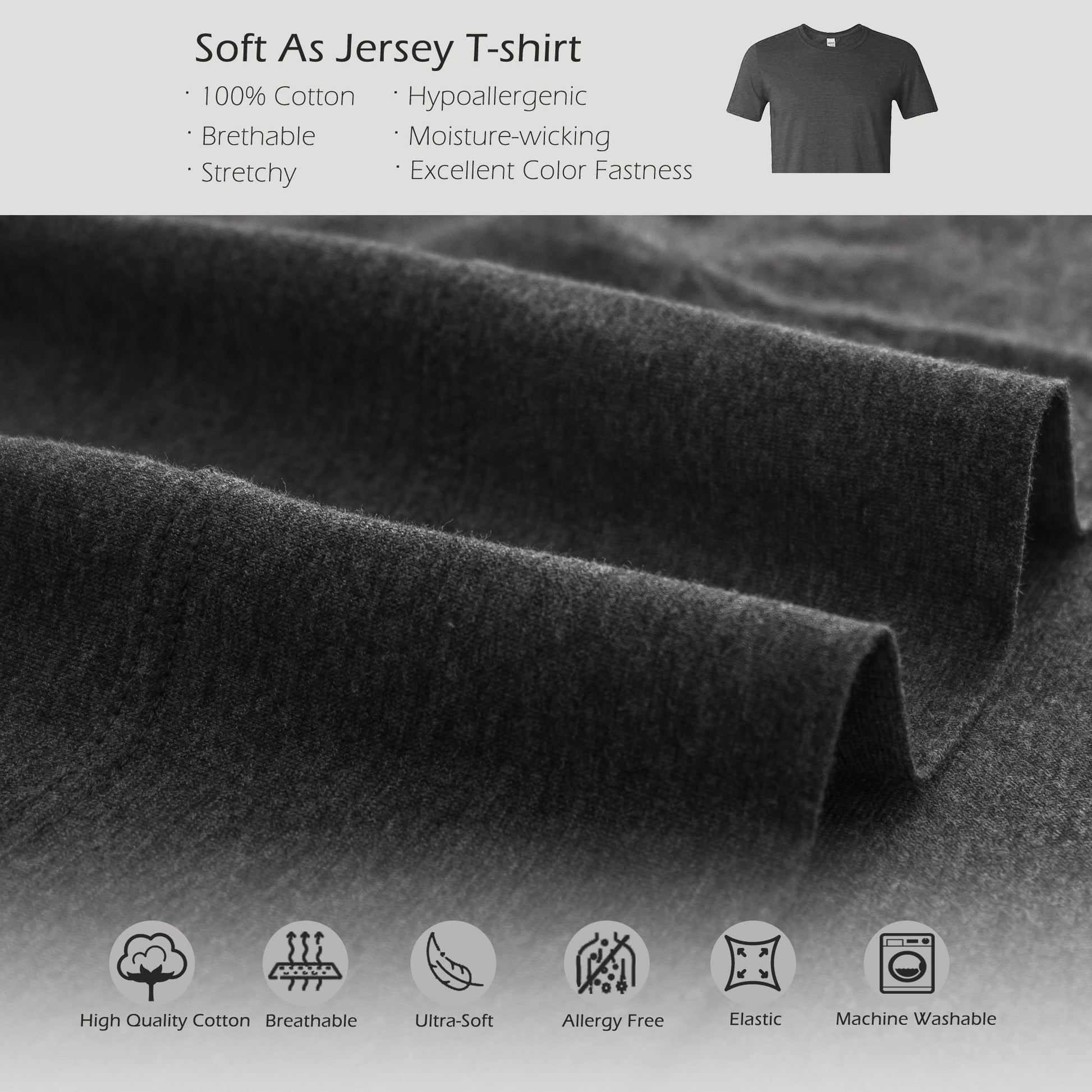 Ultra-Soft 100% Cotton Jersey Knit 4pc Bed Sheet Set Extra Deep Pocket up to 20" Charcoal Gray Queen - Breathable Egyptian Cotton Flat & Fitted Sheets Detail