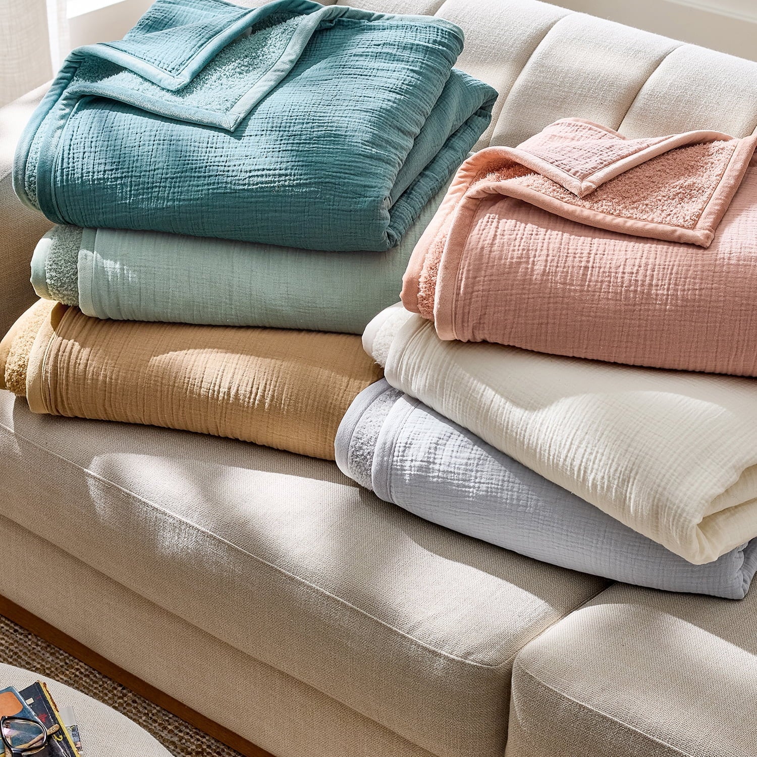 Cozy Fleece Gauze Reverse to Cozy Knit Super Soft Throw Blanket, Oversized, Antique Blush - Cozy Fleece Throw Blanket for Couch & Bed Detail