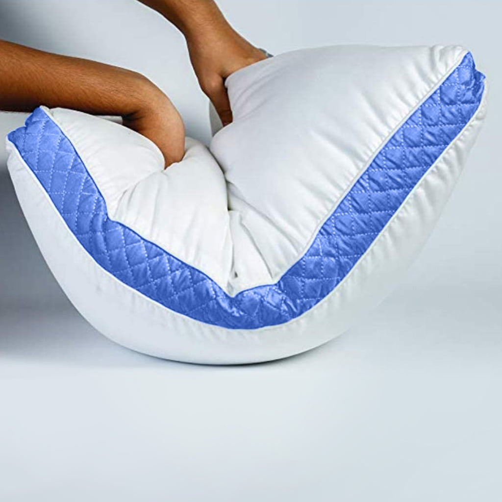 Decorative Plump Gusseted Quilted King Size Bed Pillows Set of 2, Blue Bed Pillows for Side Sleepers and Back Sleepers - Ergonomic Memory Foam Pillow for Neck Pain Support Detail