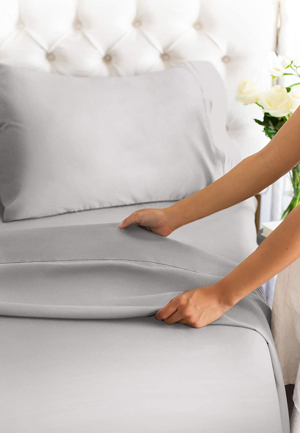 Ultra-Soft 4-Piece 400 Thread Count Cotton Sheet Set - King Size 100% Cotton Sateen Bed Sheets Fits 18"-24" Mattresse... - Luxury Bed Sheet Set with Deep Pockets Detail