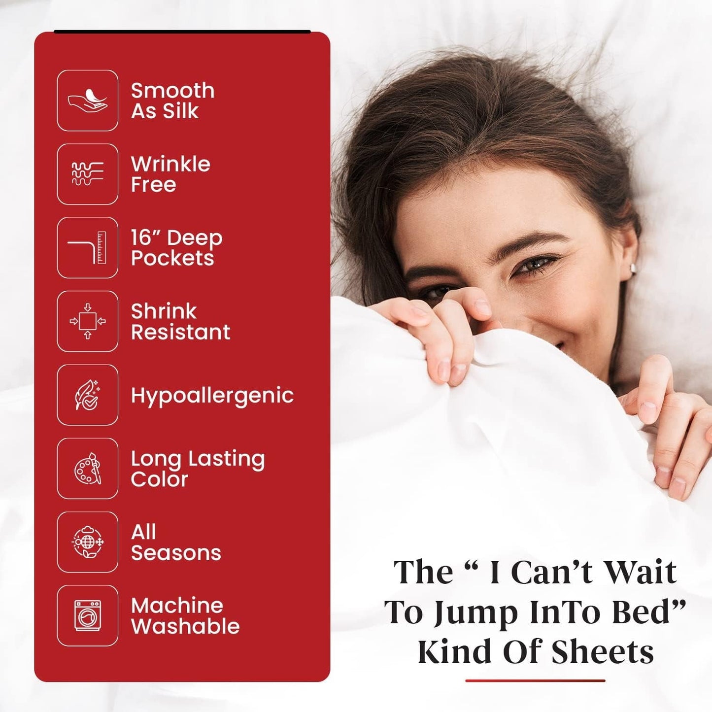 Premium Egyptian Cotton Sheet Set of 4, 16-inch Deep Pocket - Microfiber Bed Sheets, White - Cooling Hotel Quality Bedding Sheets and Pillowcases Detail
