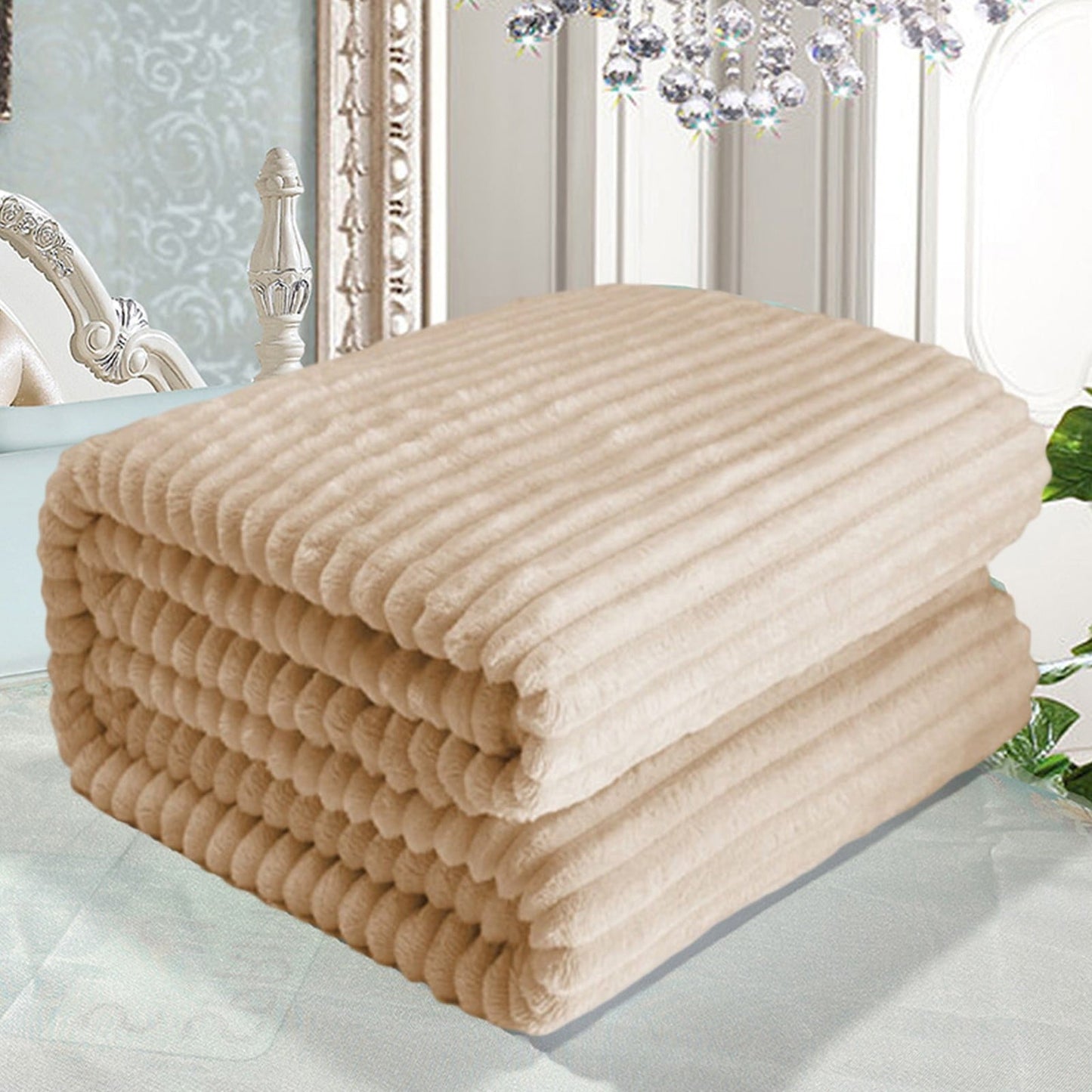 Lightweight Warm Extra Large Throw Blanket for Couch Home Office Hotel 100% Cotton Super Soft Blanket for Adult 47"x70" Khaki - Cozy Fleece Throw Blanket for Couch & Bed Detail