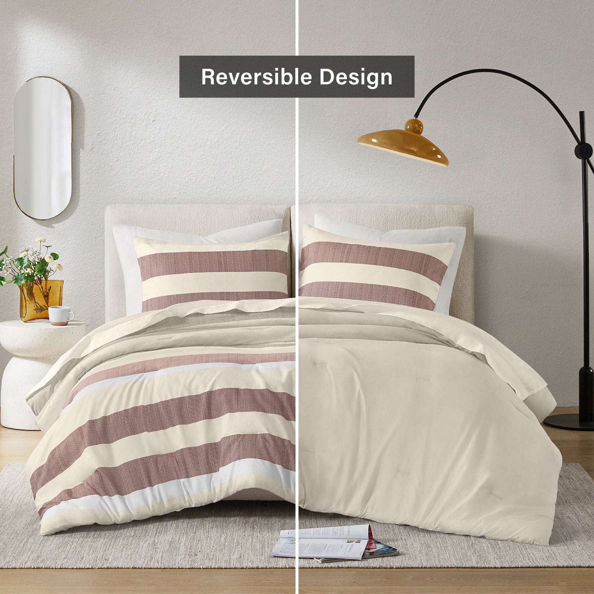 All-Season 2-Piece Comforter Sets, Reversible Striped Comforter Set for Dorm, Lightweight All Season Bedding Set with Pillow Sha... - All-Season Down Alternative Comforter Insert Detail
