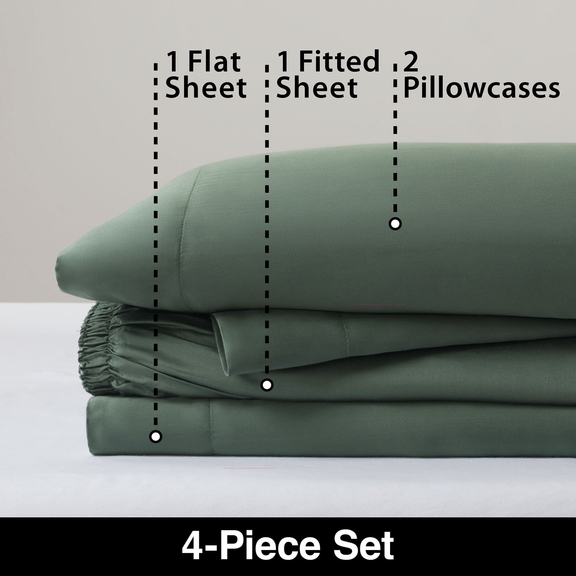 Cooling Sateen 4-Piece & Silky Serenity 100% Bed Sheets Set, Flagstone, Queen - Premium Ultra-Soft Pillowcase Pair for Sleeping Detail
