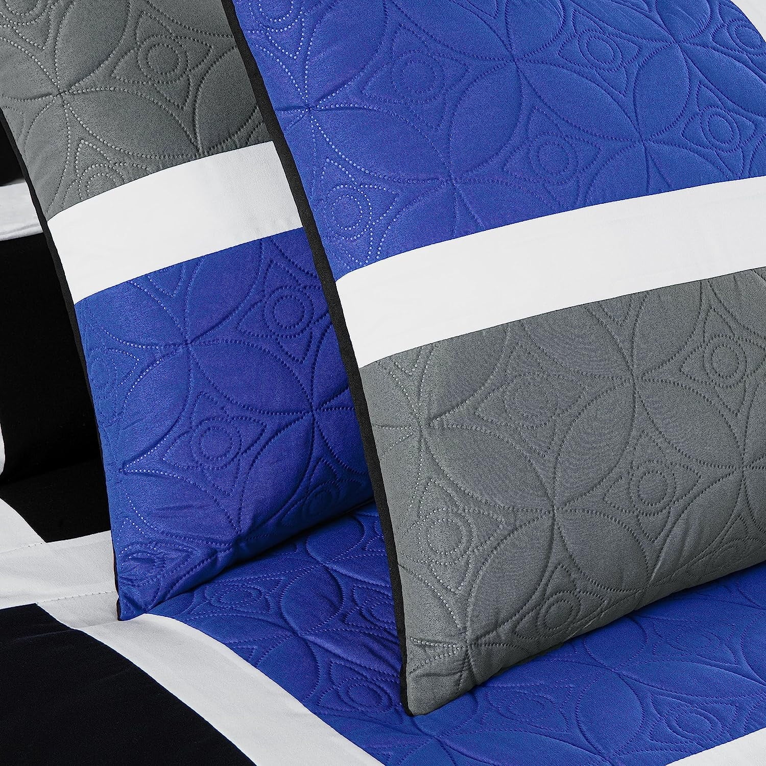 Hypoallergenic Cloud Bernard 7-Piece Full Bed in a Bag Comforter Set with Sheets, Lightweight Comforter Blue Black Gray Patchwork Quilted ... - Luxurious Quilted Duvet Cover Set Detail