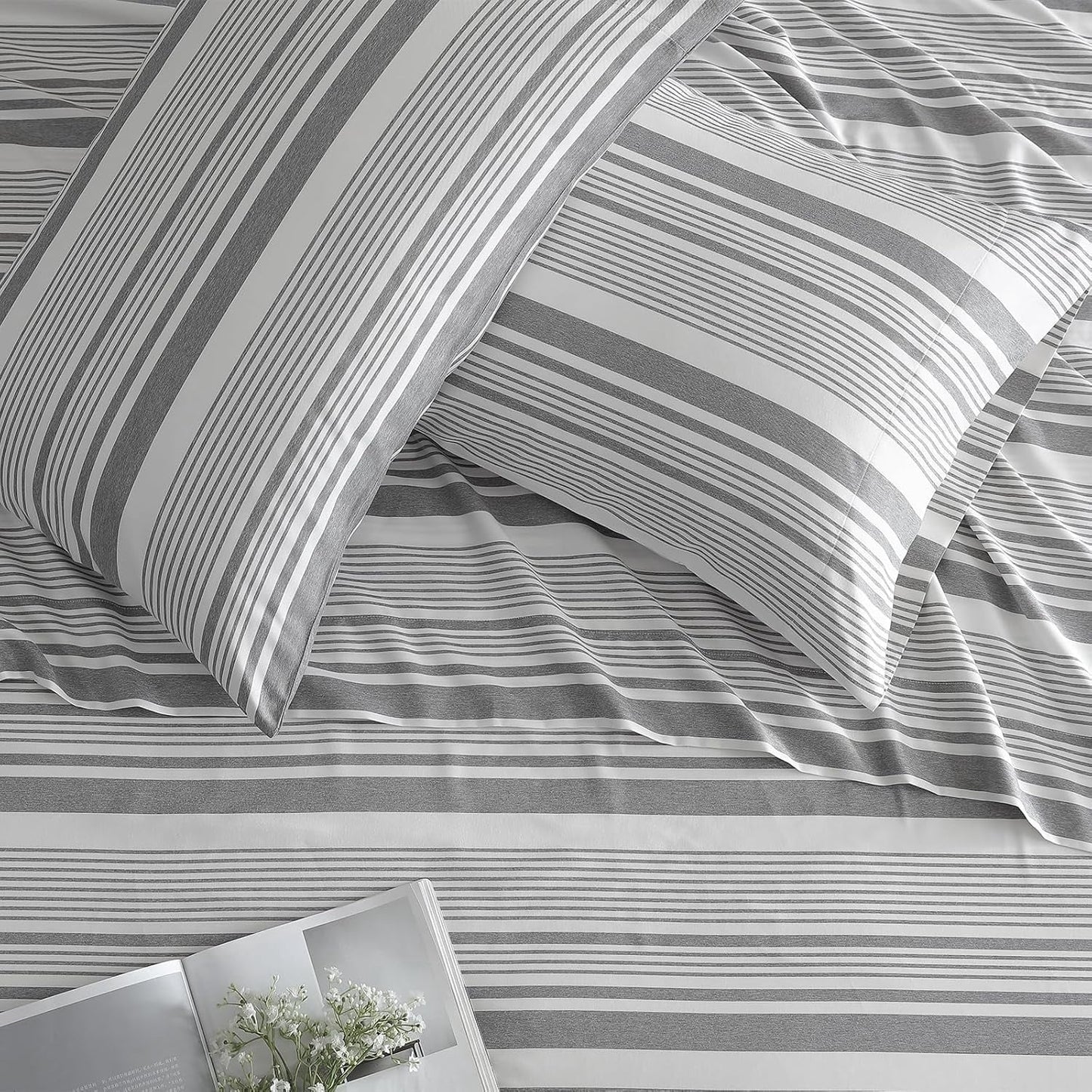 Premium Egyptian Cotton Home 3-Piece Twin Microfiber Classic Stripe Bed Sheet Set, Super Soft, Breathable Stripe Bedding with 16 inches Deep ... - Cooling Hotel Quality Bedding Sheets and Pillowcases Detail