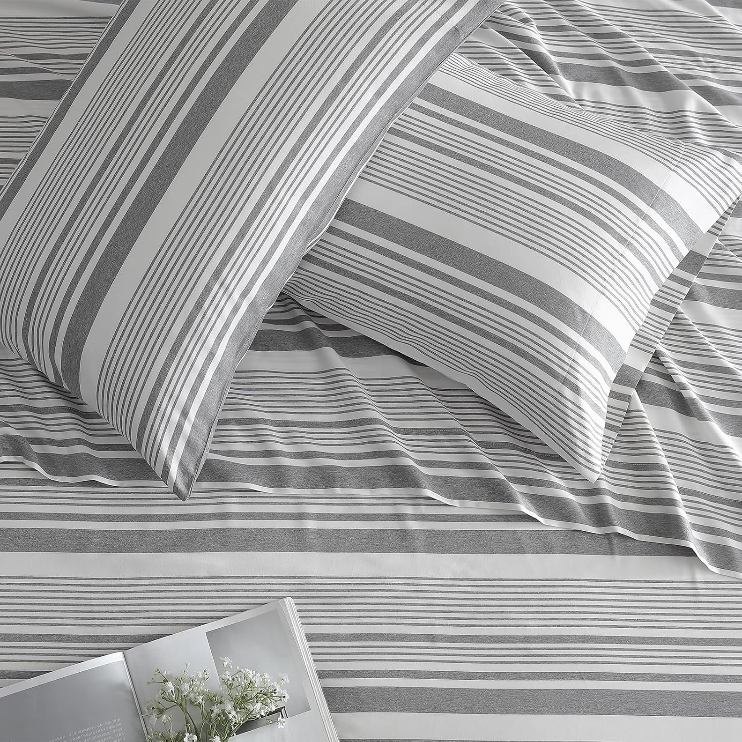 Premium Egyptian Cotton Home 3-Piece Twin Microfiber Classic Stripe Bed Sheet Set, Super Soft, Breathable Stripe Bedding with 16 inches Deep ... - Cooling Hotel Quality Bedding Sheets and Pillowcases Detail