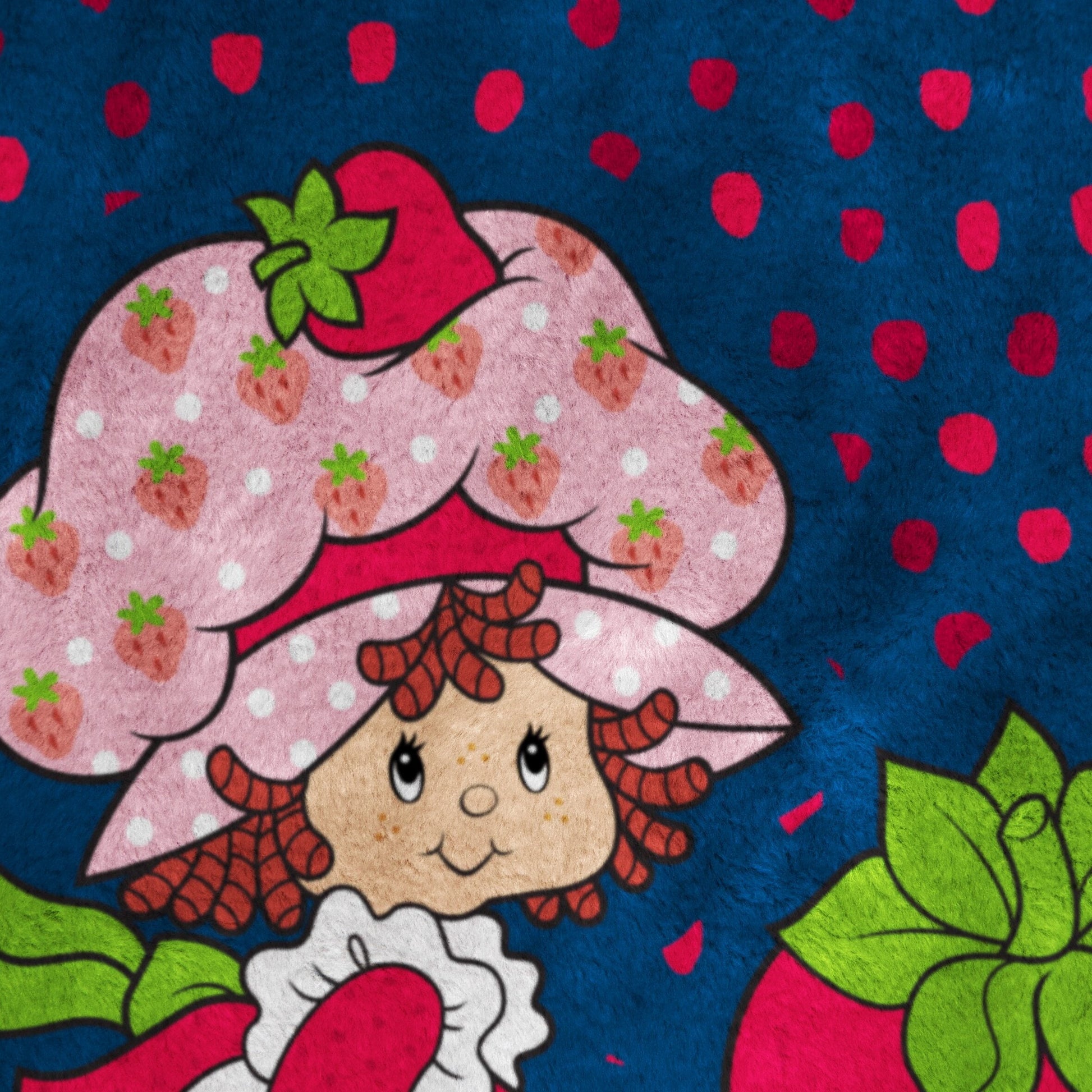 Decorative Knitted Strawberry Shortcake Berry Meadows 46" x 60" Coral Fleece Throw Blanket, Kids, Polyester, Navy - Cozy Fleece Throw Blanket for Couch & Bed Detail