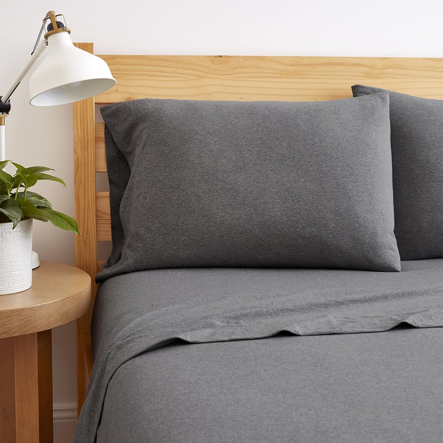 Premium Egyptian Cotton Jersey Sheet Set - 4 Pieces Queen Cotton Sheets Set - Stretchable Ultrasoft Luxury Knit Bed Linen (Dark Gray, Queen) - Breathable Egyptian Cotton Flat & Fitted Sheets Detail