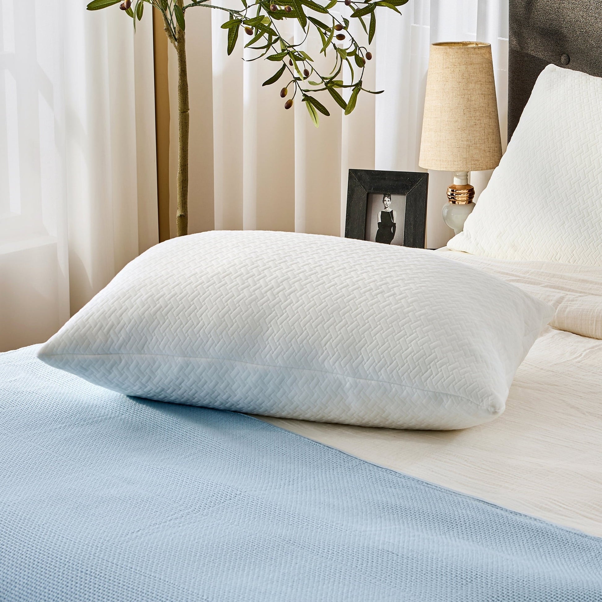 Hotel Collection 2 Pack Bed Pillow, Shredded Gel Memory Foam Pillow, Standard Queen, Medium, Made in USA - Decorative Throw Pillow Cushion for Sofa & Bed Detail