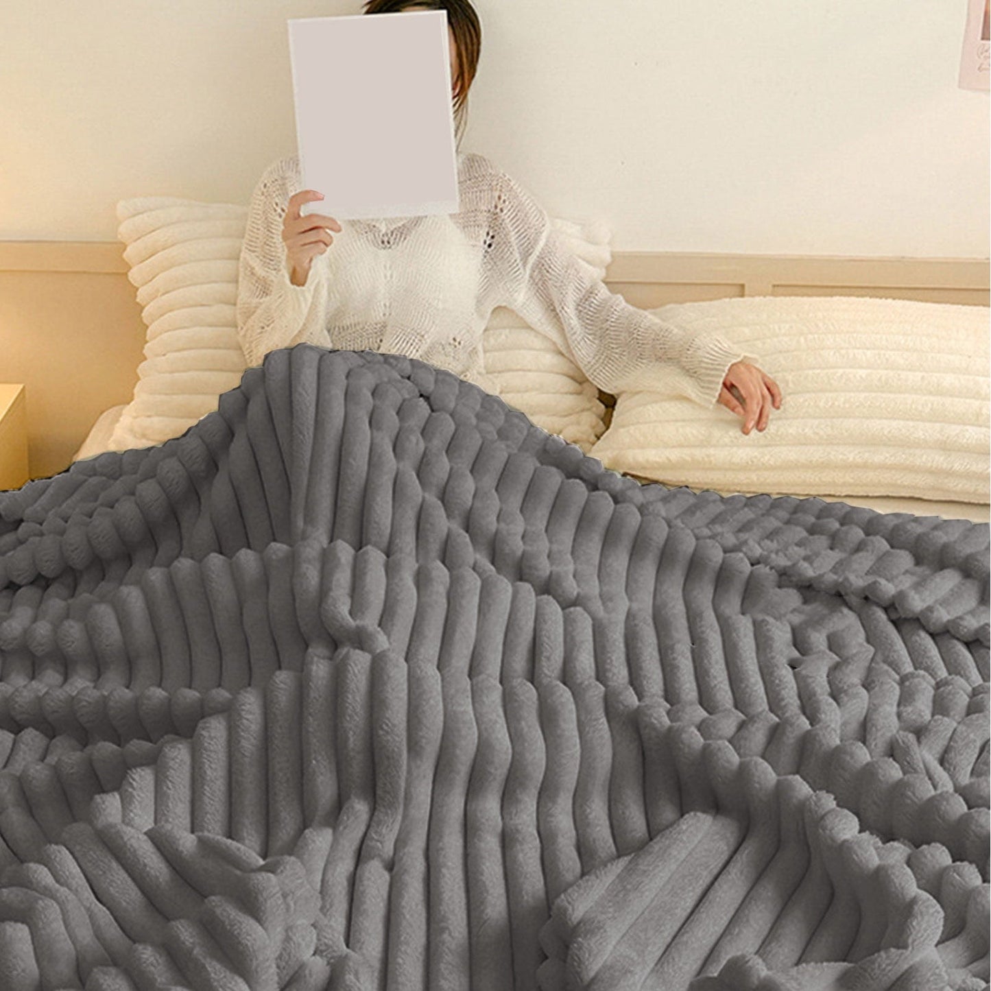 Reversible Sherpa Bunny Blanket, Super Soft & Warm Faux Rabbit Fur Throw Blanket, Lightweight Microfiber Machine Washable for Bedroom, ... - Lightweight Plush Warm Blanket for All Seasons Detail