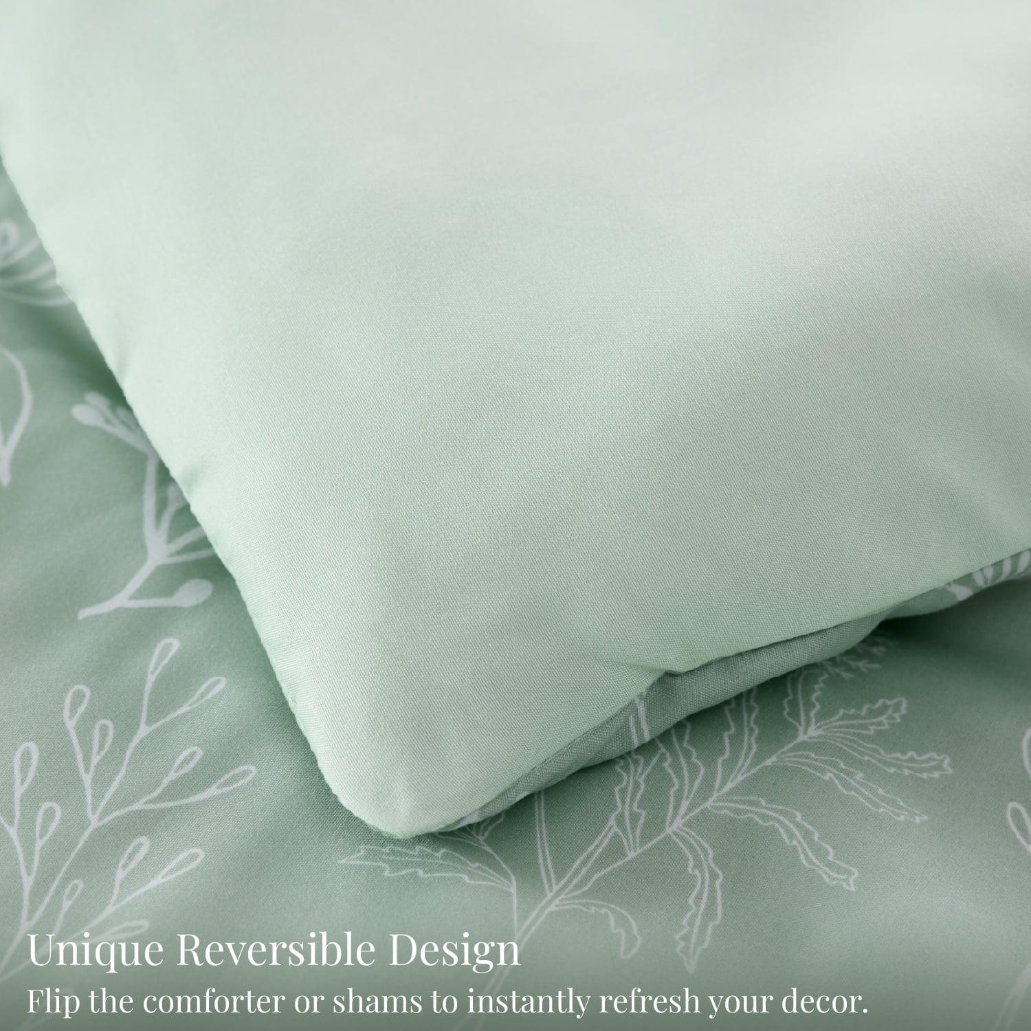 Luxurious Quilted 3 Pieces Sage Green Floral Comforter Sets, 1 Botanical Flowers Reversible Comforter and 2 Pillow Shams, Queen Size Be... - Hypoallergenic Ultra-Fluffy Quilt for Winter Detail