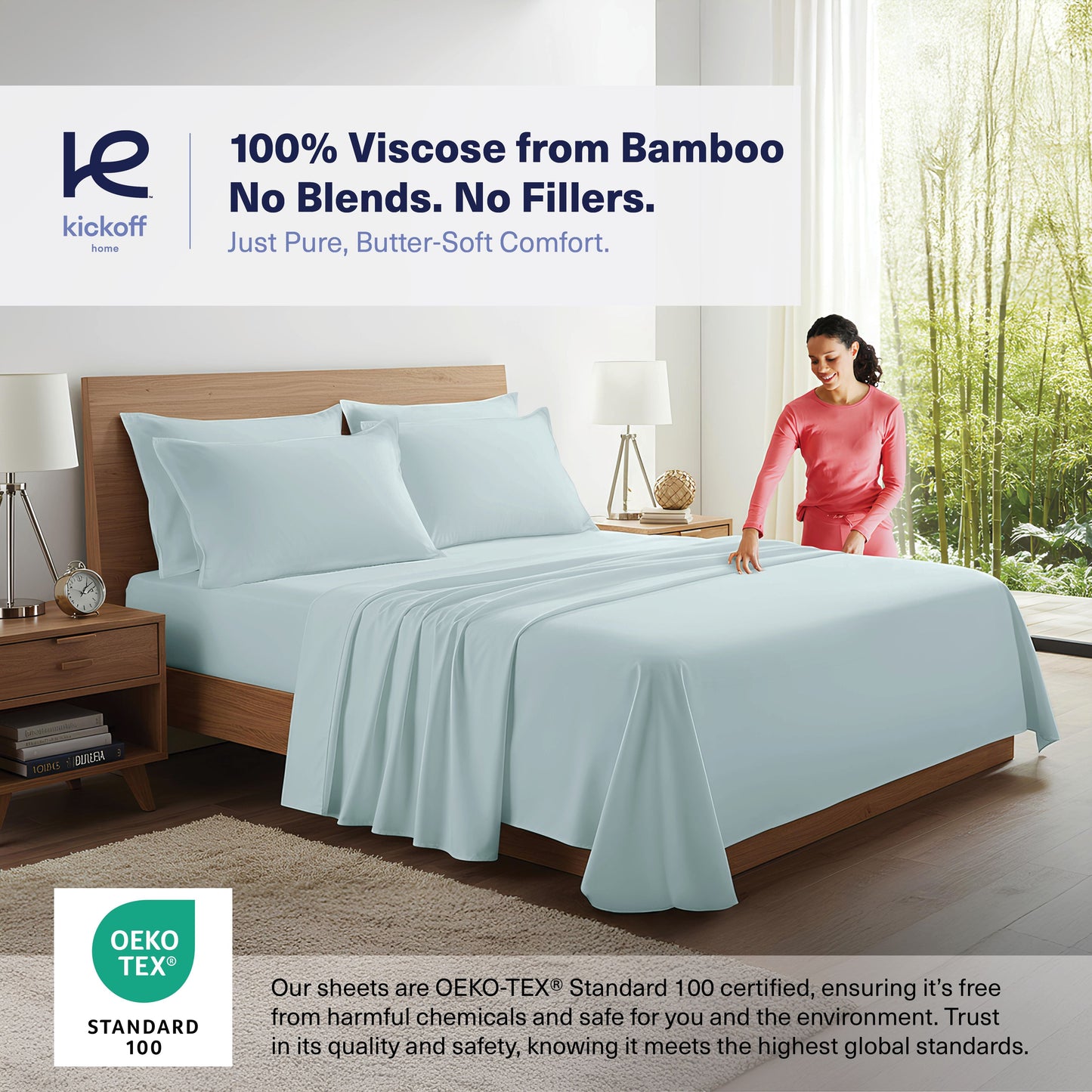 Wrinkle-Resistant Kickoff Viscose Bamboo Sheets Twin Size 3-pc 100% Organic Bamboo Viscose Bed Cooling Sheets Twin Size Set Cool Beddin... - Luxury Bed Sheet Set with Deep Pockets Detail