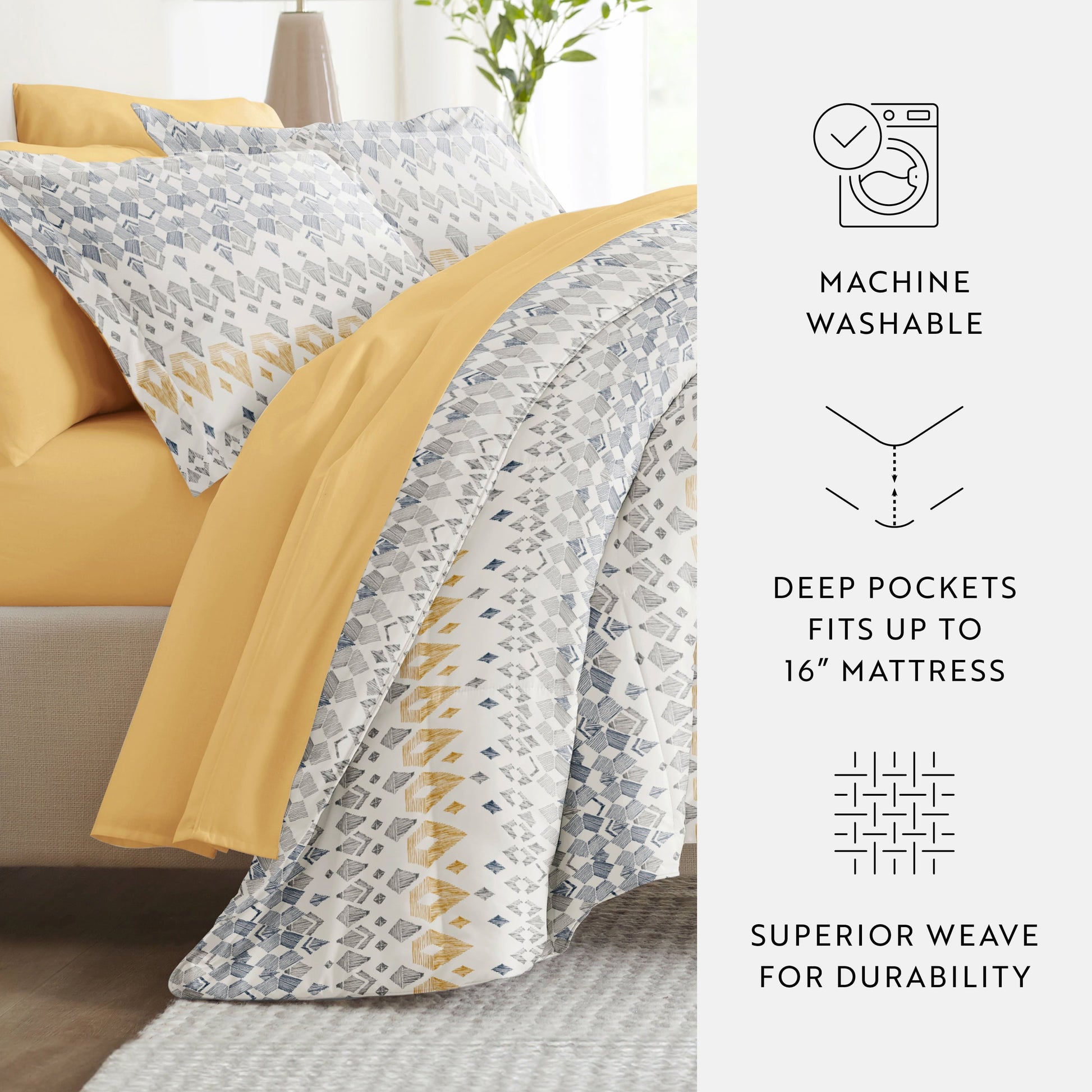 Fluffy Down Alternative 7 Piece Bedding Bundle, Microfiber Patterned Comforter and Sheet Set, Queen - Luxurious Quilted Duvet Cover Set Detail