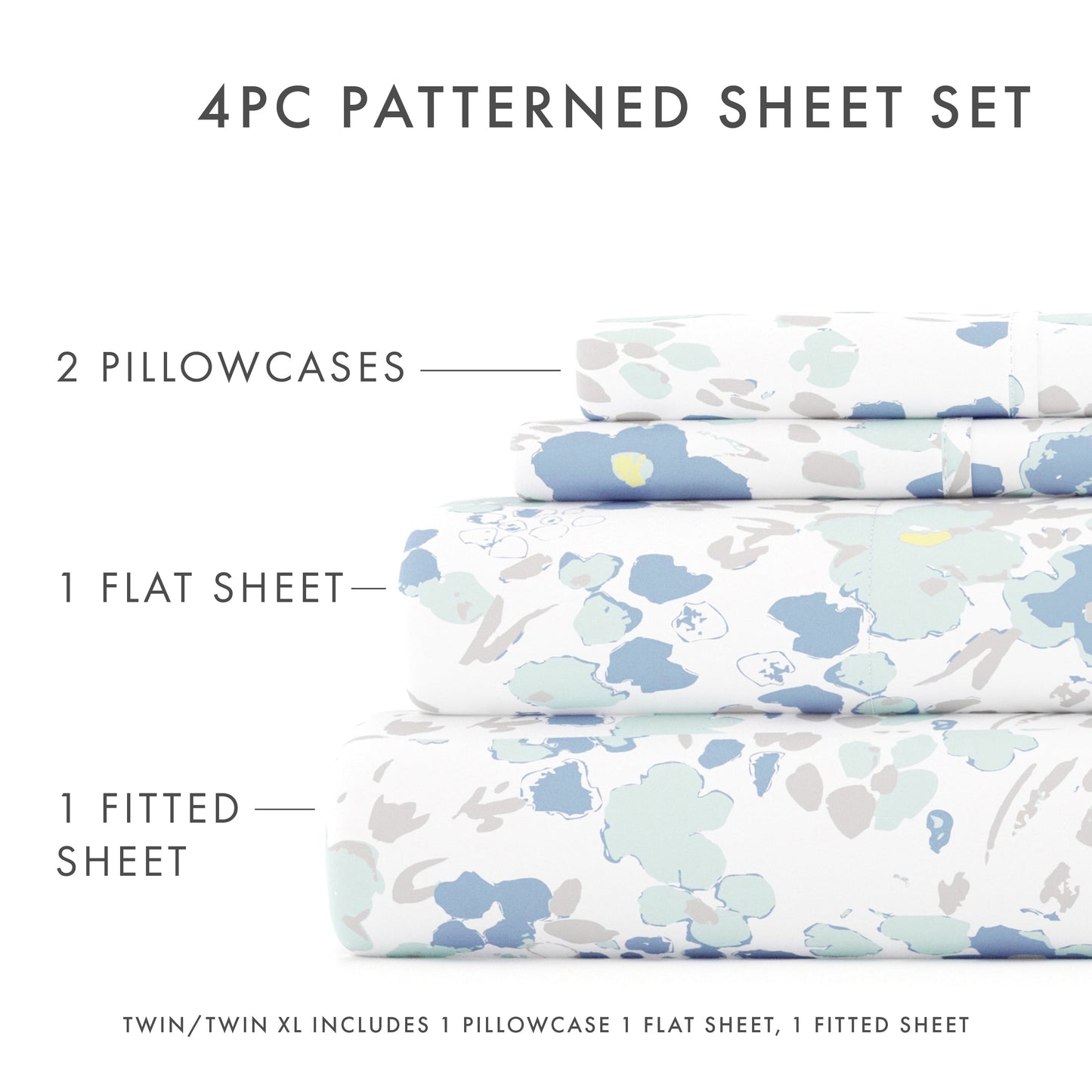 Wrinkle-Resistant 4 Piece Pattern Microfiber Bed Sheets Set, Light Blue Violets, Full - Luxury Bed Sheet Set with Deep Pockets Detail