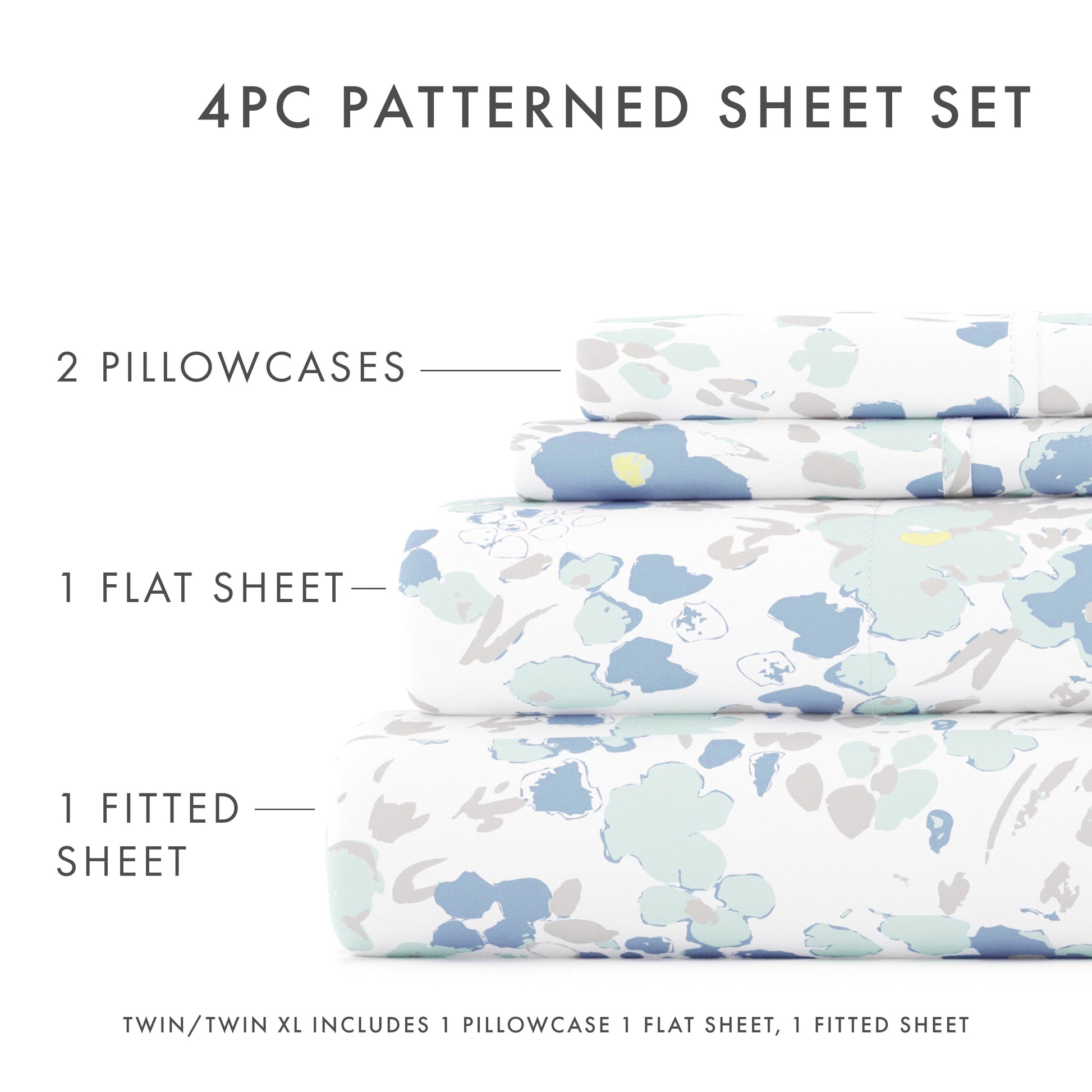 Wrinkle-Resistant 4 Piece Pattern Microfiber Bed Sheets Set, Light Blue Violets, Full - Luxury Bed Sheet Set with Deep Pockets Detail