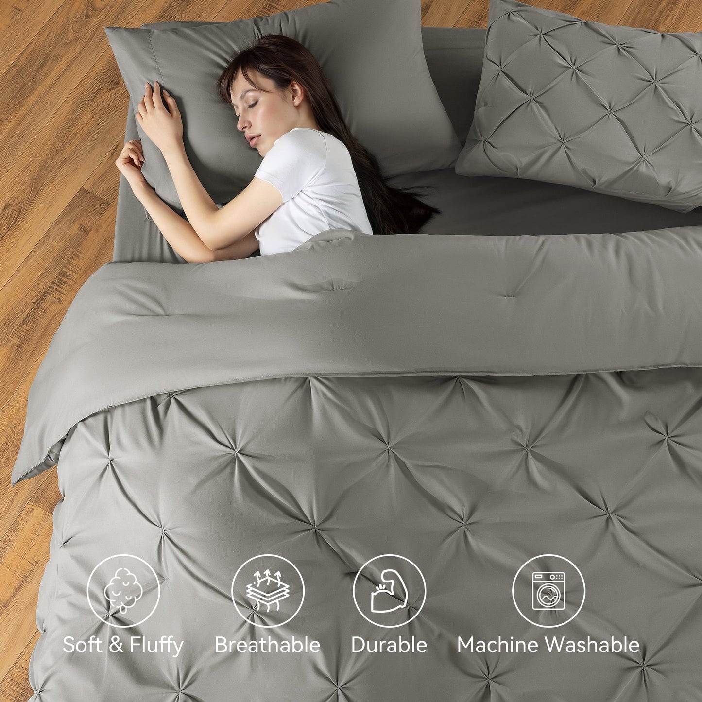 Luxurious Quilted Queen Comforter Set, 7 Pieces Bedding Sets for All Season, Bed in a Bag with Pleated Comforter - Flat Sheet & Fitted ... - Luxurious Quilted Duvet Cover Set Detail
