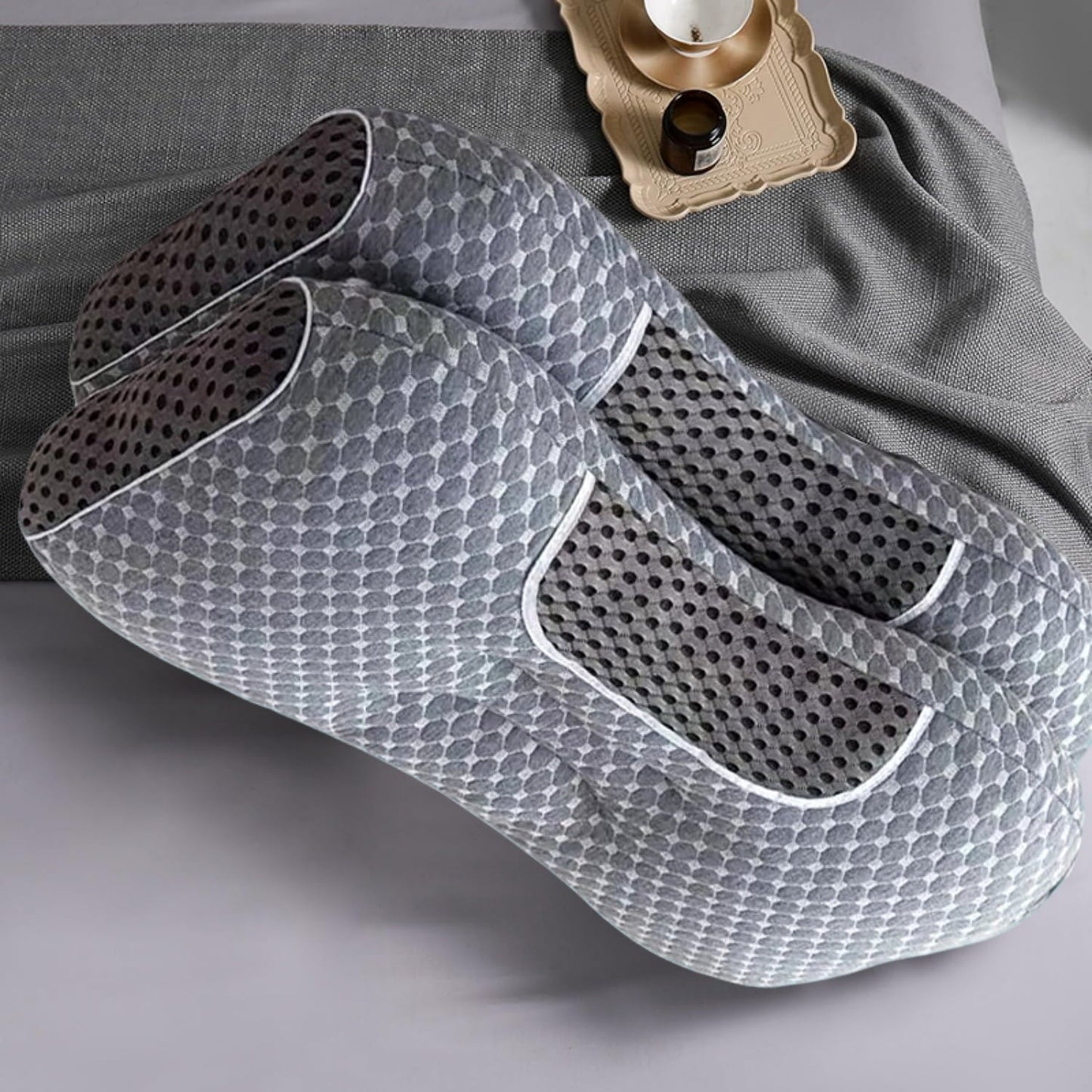 Decorative Plump 2-Piece Set - 24"x15" Gray Bed for Back, Side, Stomach Sleepers - Hotel Quality Plush Sleeping Pillows Detail