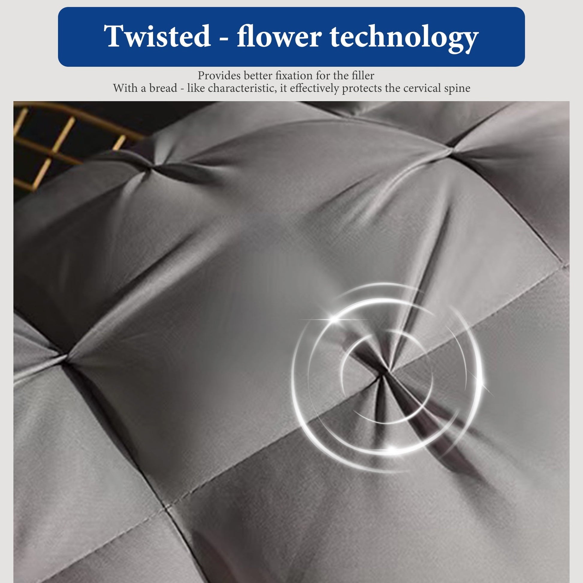 Decorative Plump 2-Pack Luxurious Hotel-Quality ,Resistant to Flattening, All-Season,Gray - Orthopedic Shredded Foam Bed Pillow Set Detail