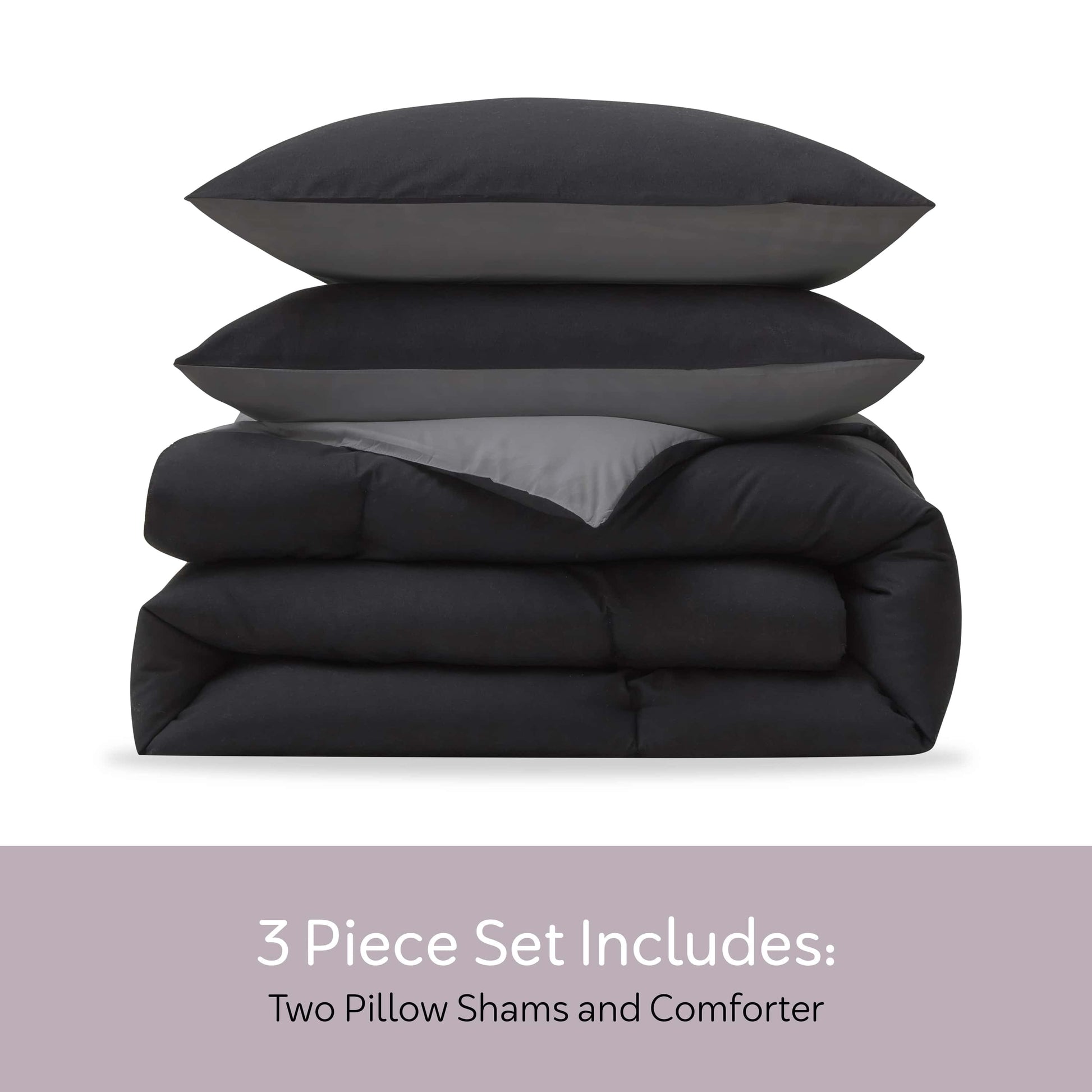 Fluffy Down Alternative Comforter Sets, All Season Lightweight Reversible Queen Comforter Set, 3-Pc Bedding Sets, Black/Charcoal gray - Luxurious Quilted Duvet Cover Set Detail