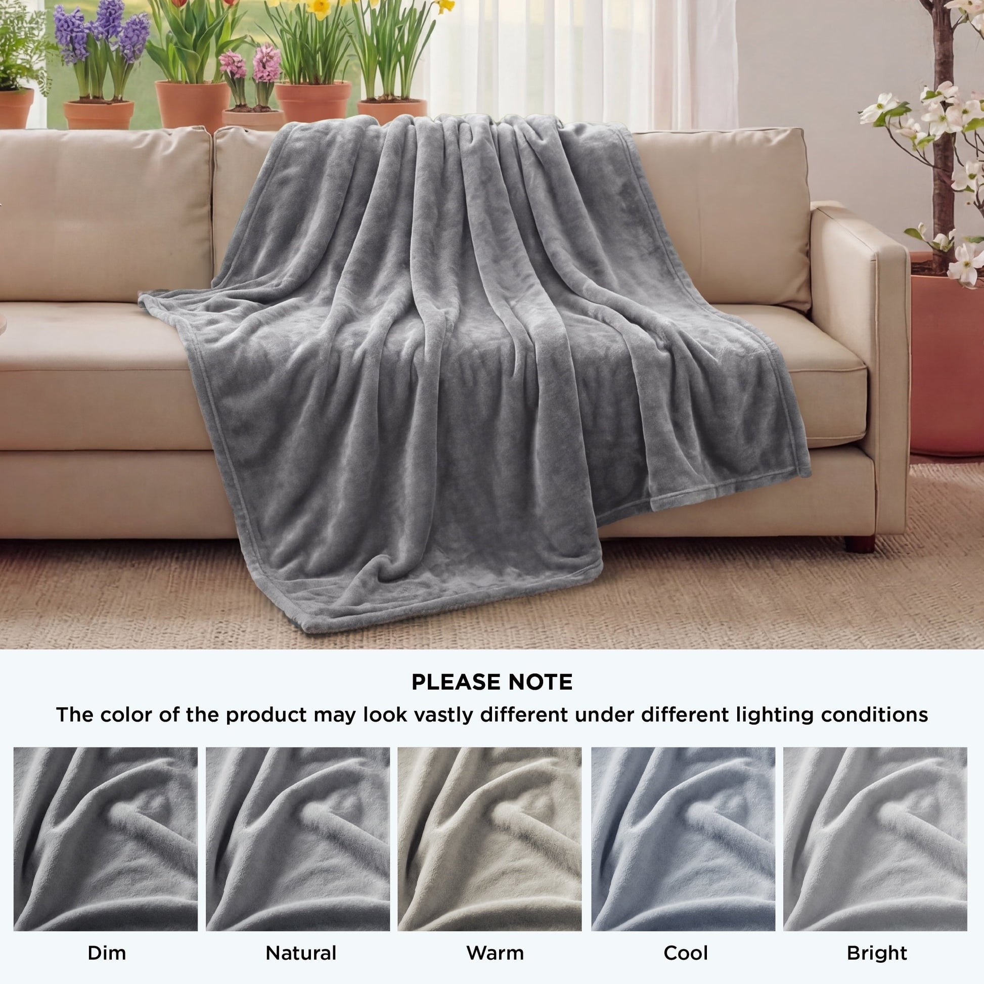 Reversible Sherpa Fleece Throw Blanket for Couch Grey, Lightweight Plush Fuzzy Cozy Soft Blankets and Throws for Sofa, 50x60 inches - Luxury Knitted Decorative Throw Blanket with Fringes Detail