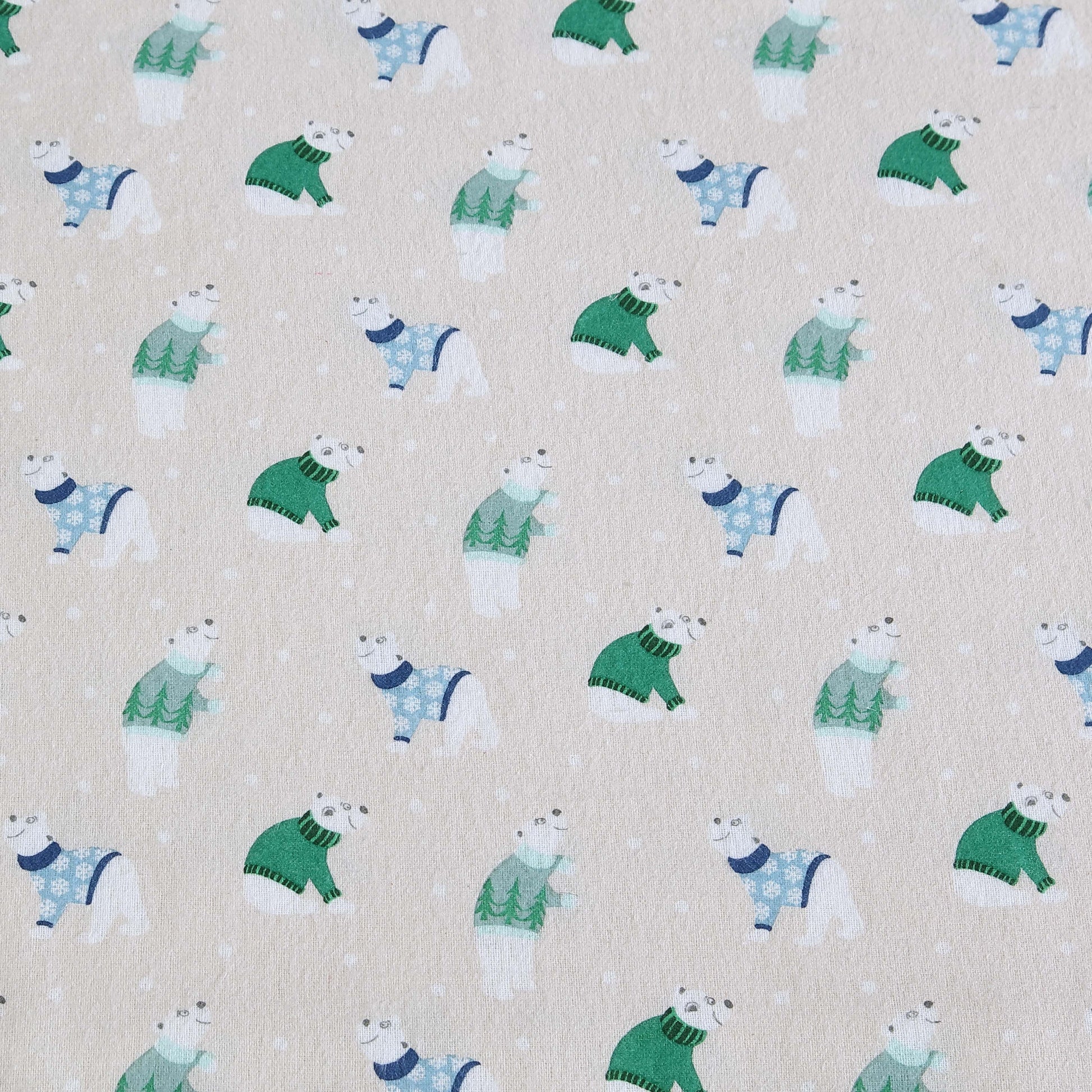Cooling Sateen Winter Nights Cotton Flannel Sheet Set, King, Holiday Bears - Premium Ultra-Soft Pillowcase Pair for Sleeping Detail