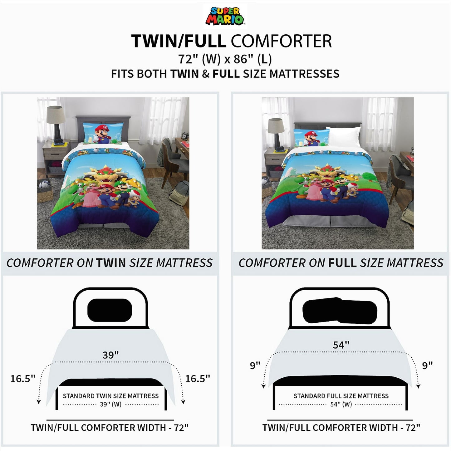 Hypoallergenic Cloud Kids Comforter and Pillowcase, 2-Piece Set, Twin/Full, Reversible - Hypoallergenic Ultra-Fluffy Quilt for Winter Detail