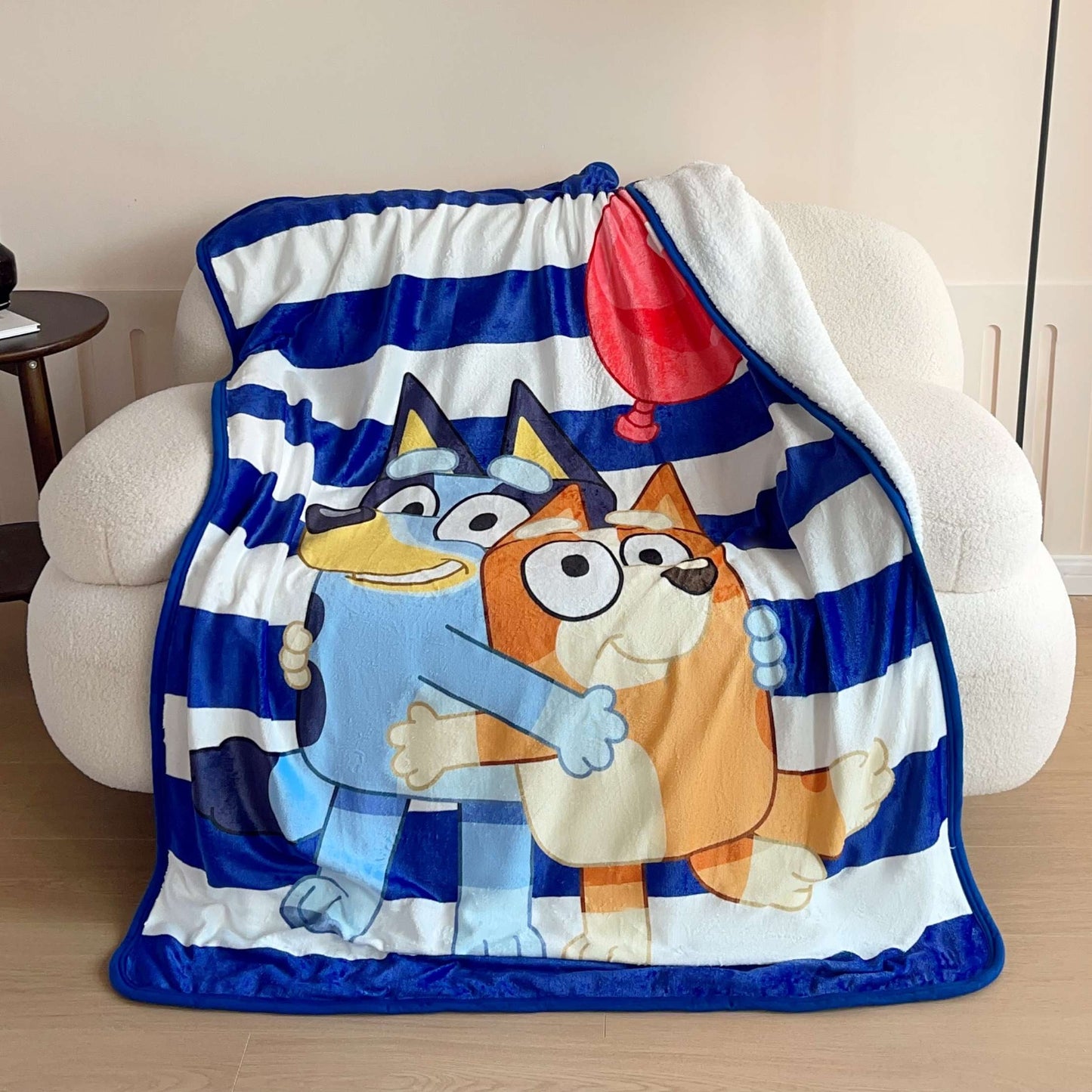 Reversible Sherpa Happy Hugs Kids Silk Touch Throw Blanket with Sherpa Reverse, 46 x 60 inches Blue – Soft Plush Fleece Throw Blanket - Cozy Fleece Throw Blanket for Couch & Bed Detail
