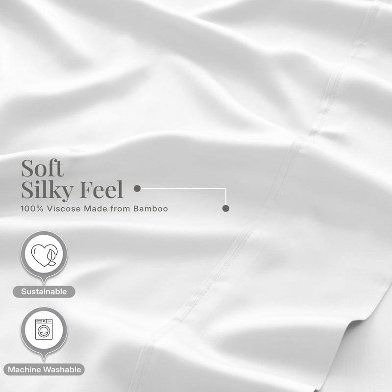 Ultra-Soft Lux Decor 100% Organic Viscose - 4 Piece Ultra-Soft Luxury Cooling Bed Sheets, 16" Deep Pocket, Breathable & Hypoalle... - Breathable Egyptian Cotton Flat & Fitted Sheets Detail