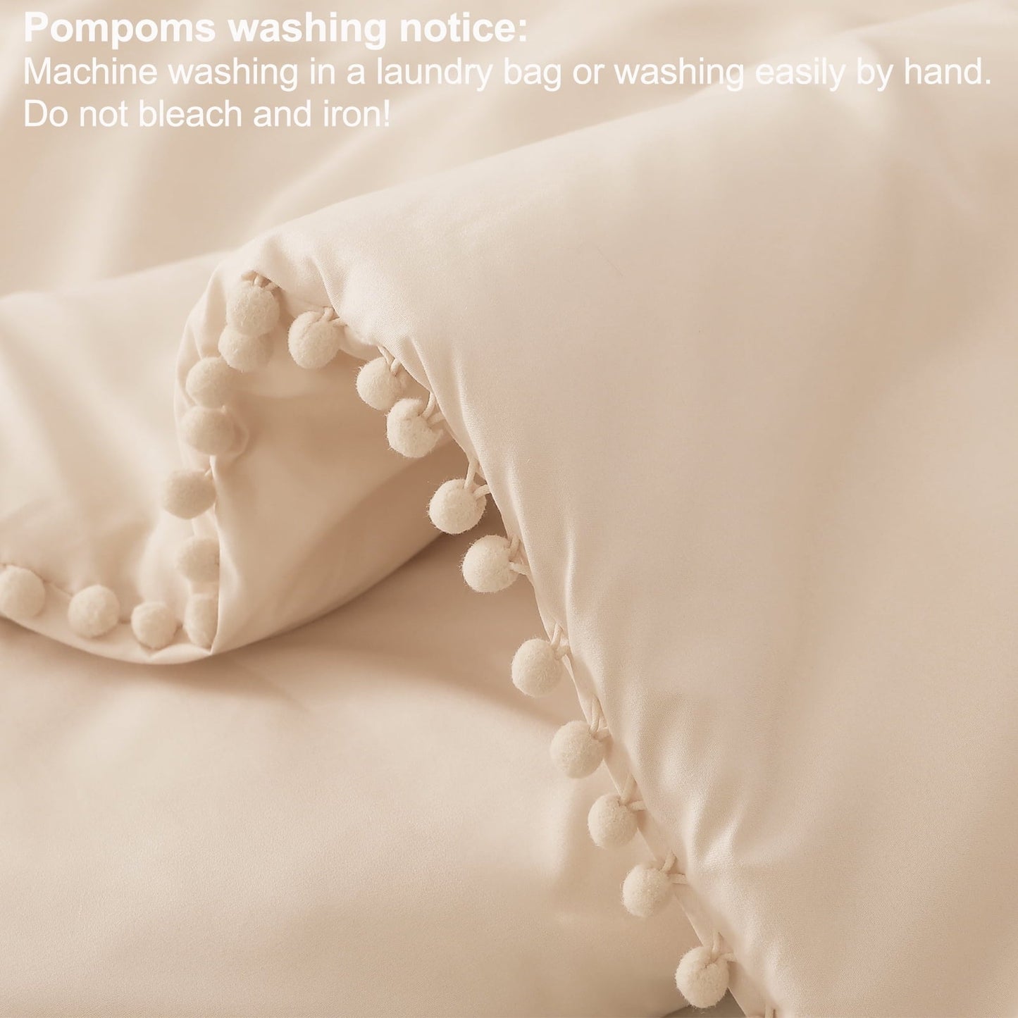 Luxurious Quilted Boho Pom Pom Ball Fringe King Size Comforter Set, 3 Pieces Beige Lightweight Down Alternative Bedding Comforter Sets ... - Cloud-Like Soft Lightweight Bed Comforter Detail